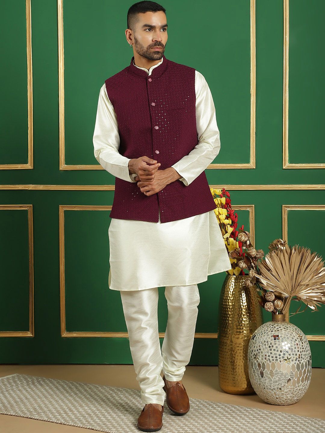 Anouk Embroidered Regular Sequinned Kurta & Churidar-picture-24