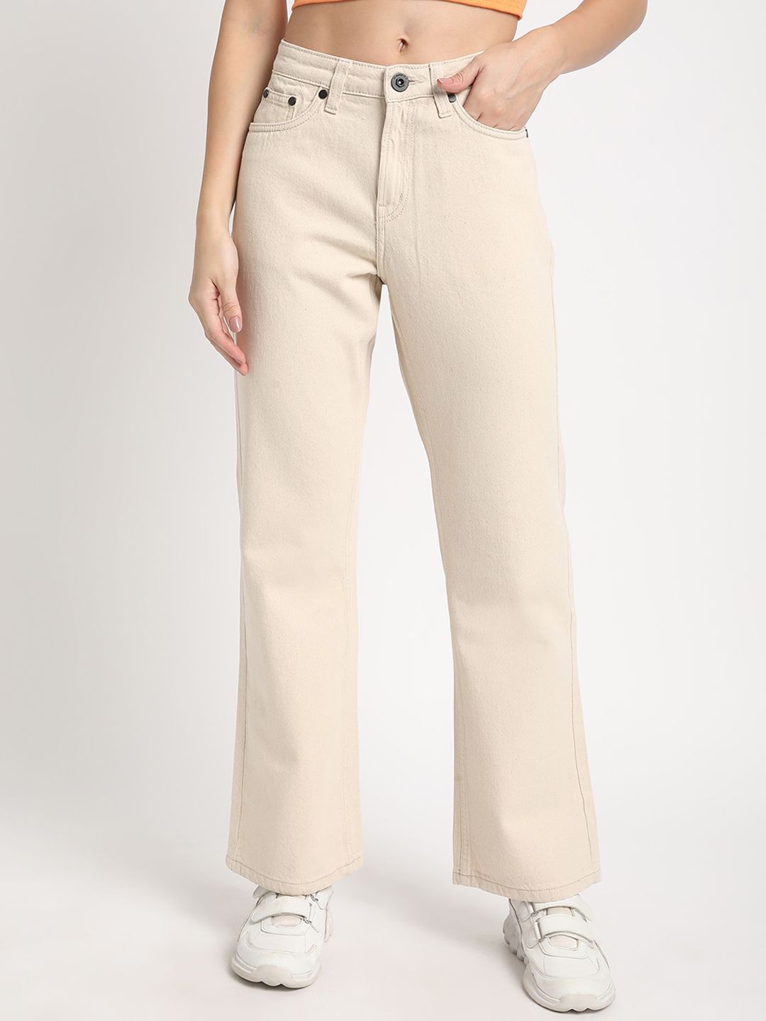 The Roadster Lifestyle Co Women Pure Cotton High rise Bootcut No Fade Jeans