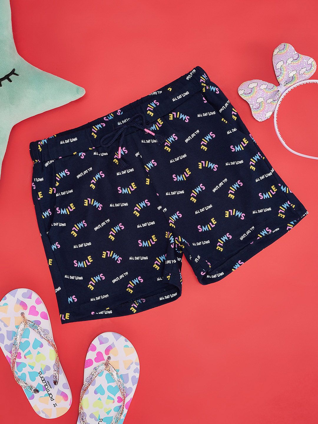 Pantaloons Junior Girls Typography Printed Mid-Rise Sports Shorts-picture-39