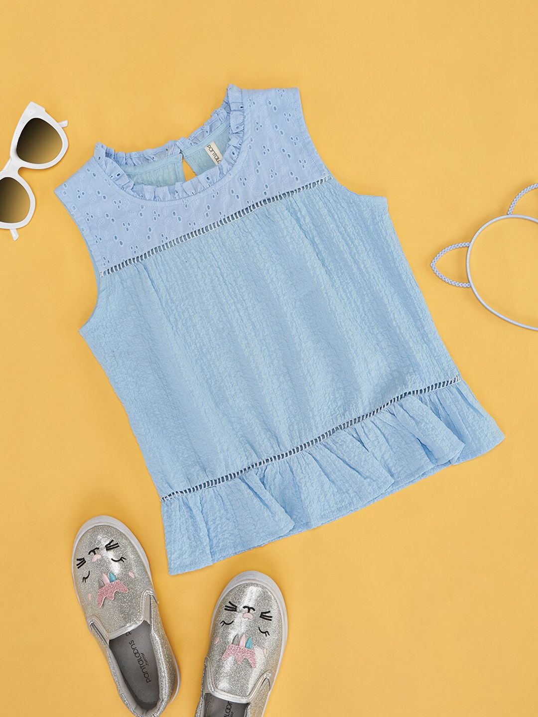 Pantaloons Junior Girls Self Design Sleeveless Schiffli & Tiered Top-picture-37