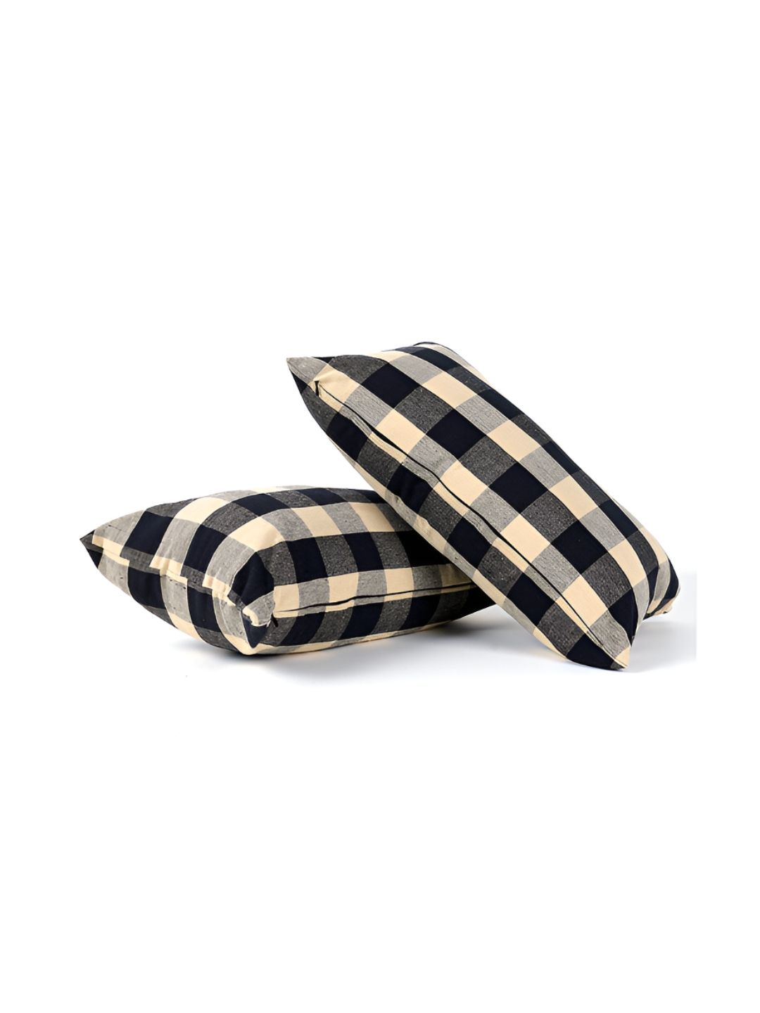 SKANDA FAB Black & Yellow Checked 2 Pieces Cotton Sofa Cushions-image-17