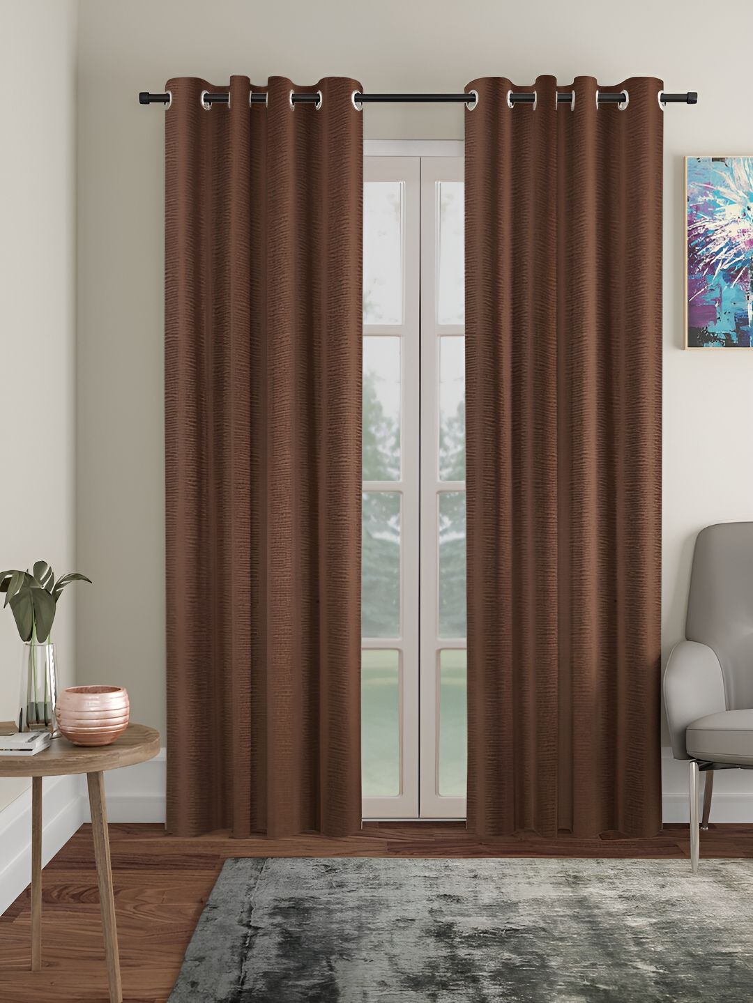 HOSTA HOMES Brown 2 Pieces Abstract Black Out Long Door Curtain-image-38