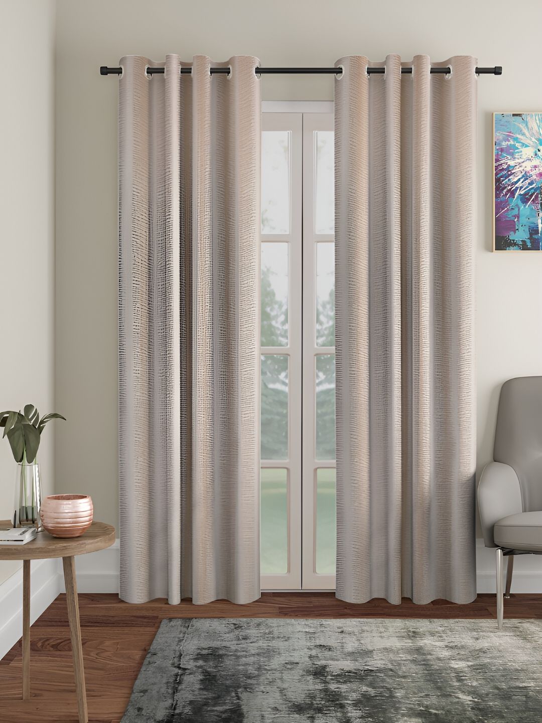HOSTA HOMES Cream-Coloured 2 Pieces Abstract Eyelet Black Out Long Door Curtain-image-21