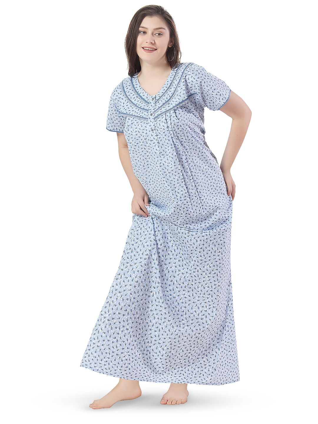 Soulemo Floral Printed Pure Cotton Maxi Nightdress-picture-14