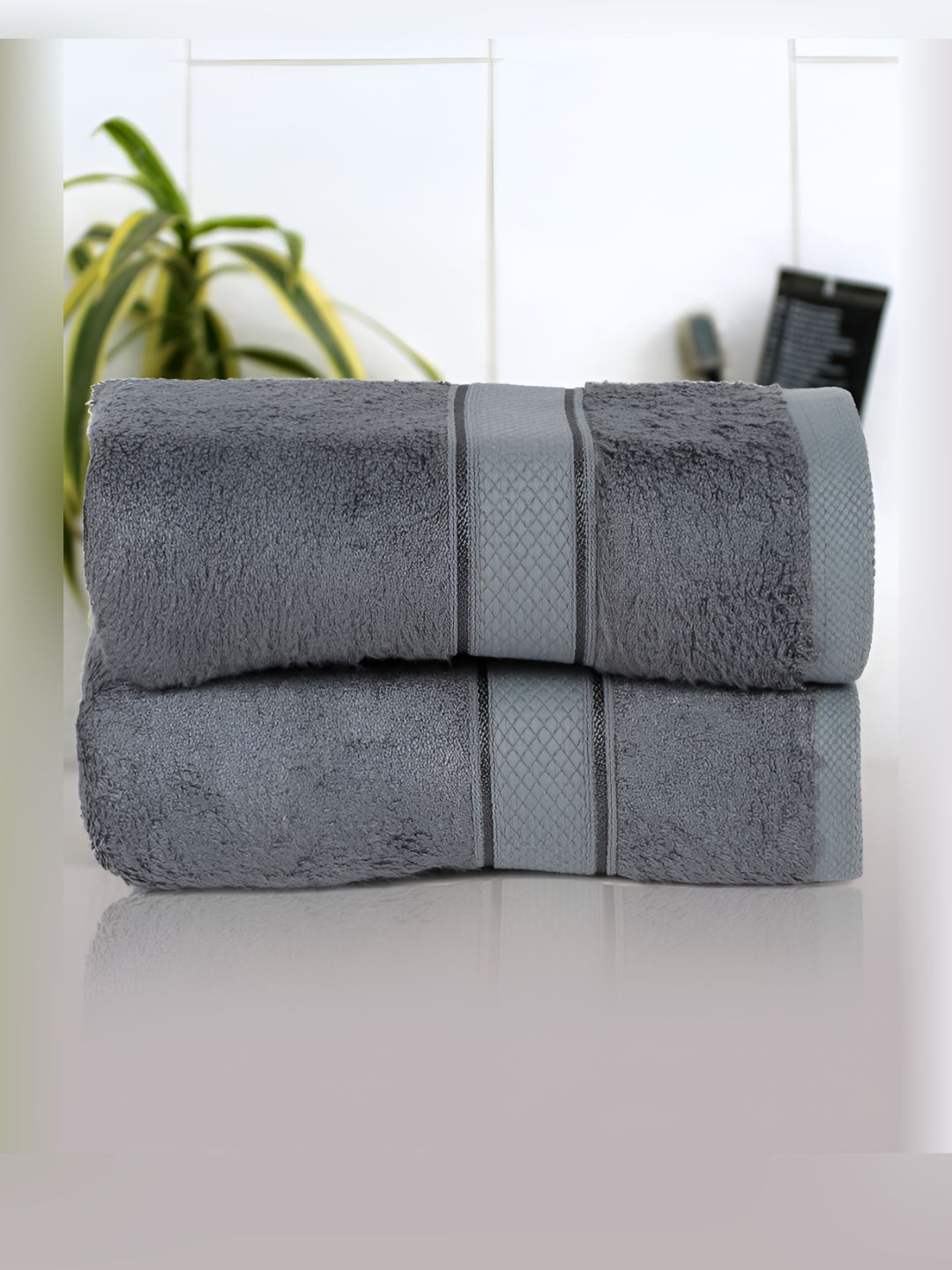 Cantabil Grey 2 Pieces Bamboo Cotton 550 GSM Hand Towels-picture-13