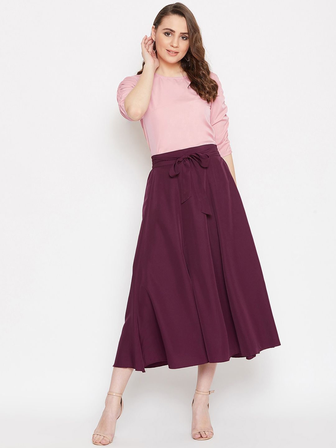 Bitterlime Round Neck Top With Skirt