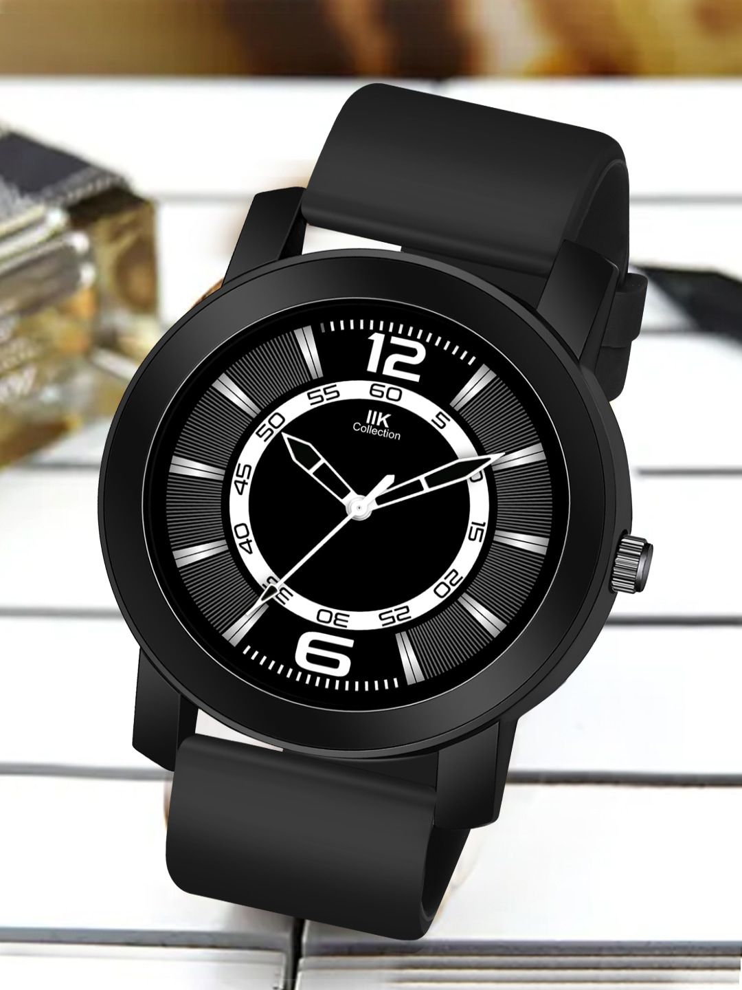 IIK COLLECTION Men Black & White Round Dial Adjustable Flexible Silicon Strap Watch-image-42