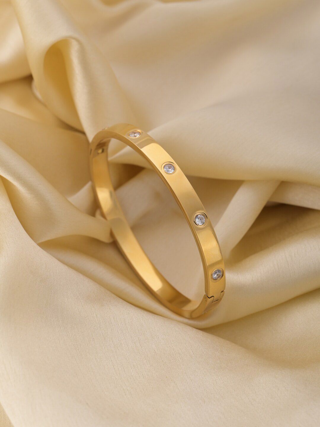 PALMONAS Stainless Steel Artificial Stones Gold Plated Armlet Bracelet