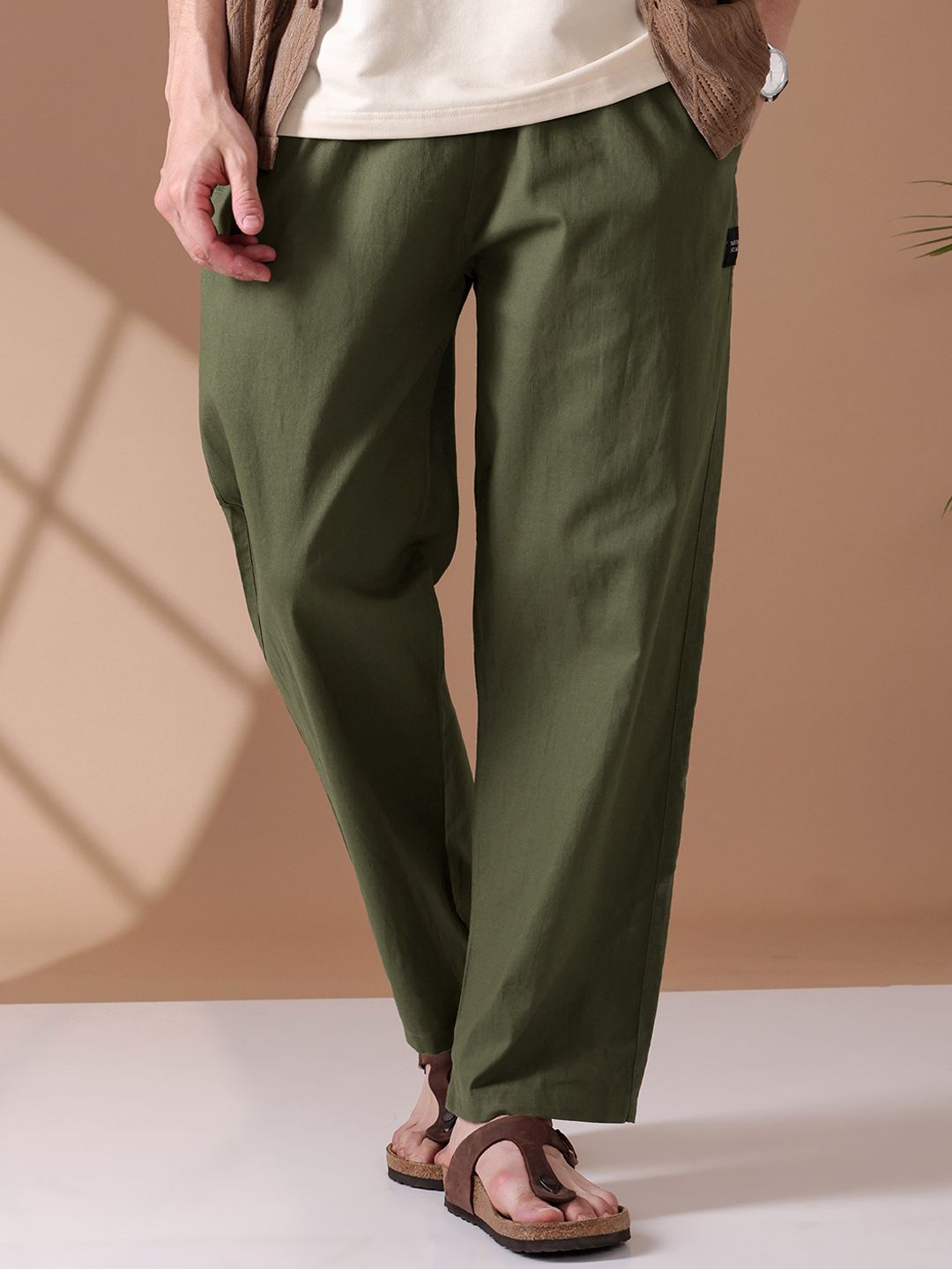 Beyoung Men Loose Fit Mid-Rise Cotton Lounge Pants