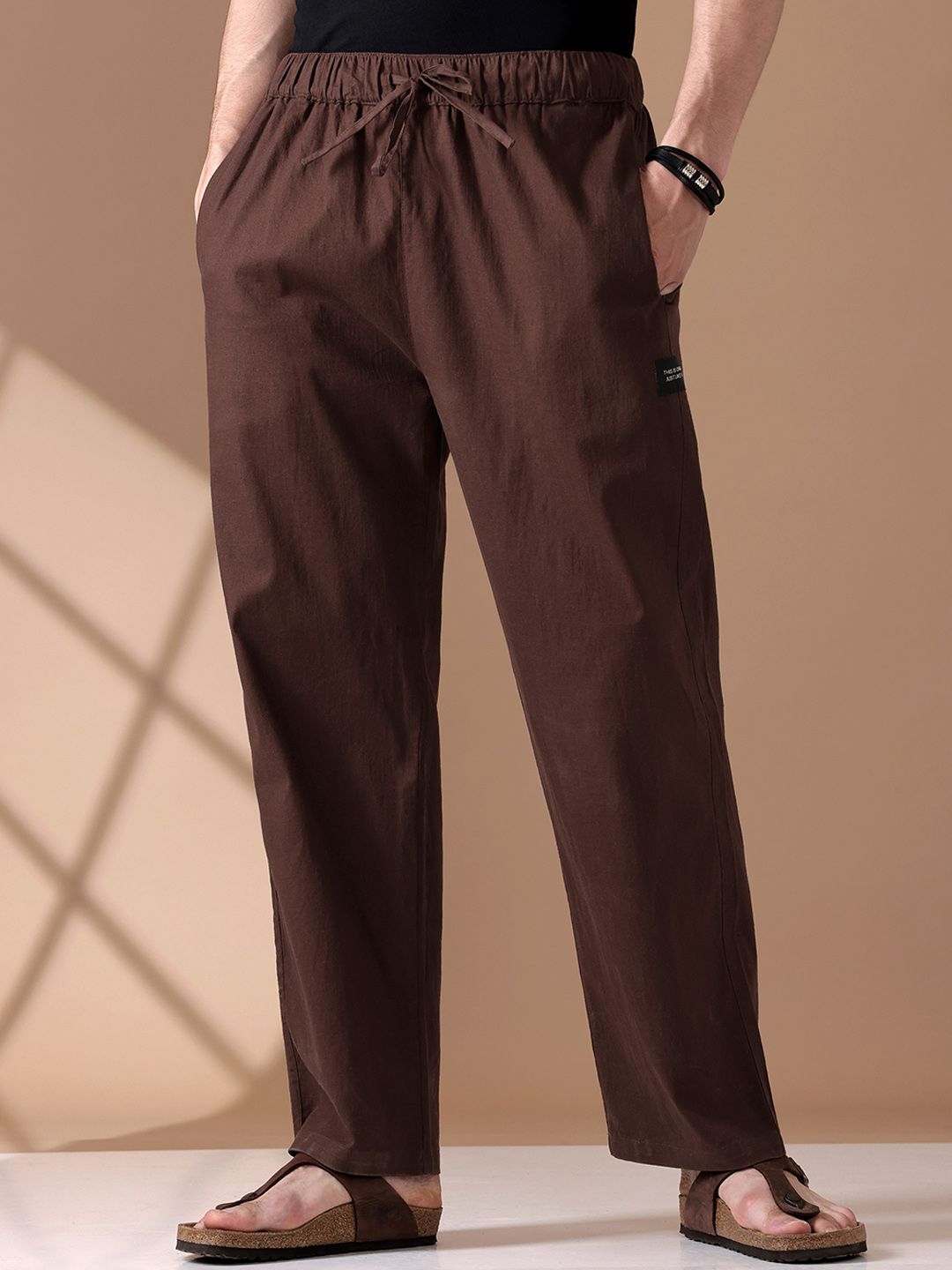 Beyoung Men Loose Fit Mid-Rise Cotton Lounge Pants