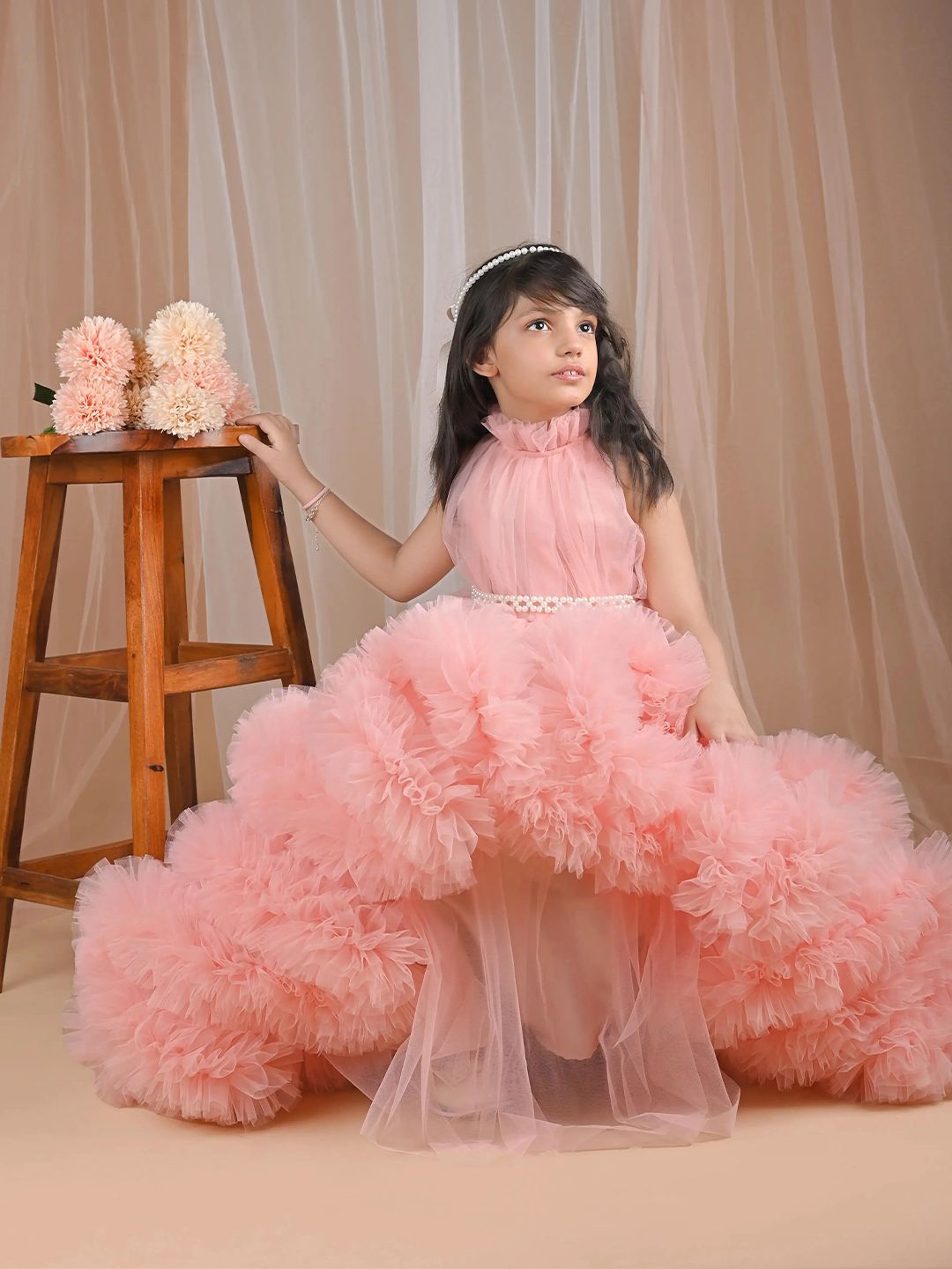 Foreverkidz Girls Self Design Sleeveless Net Maxi Dress-image-18