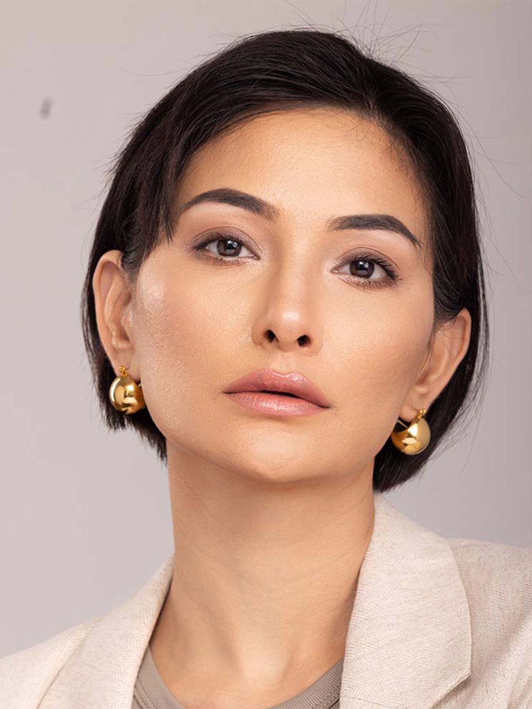 PALMONAS Gold-Plated Stainless Steel Contemporary Hoop Earrings-picture-17