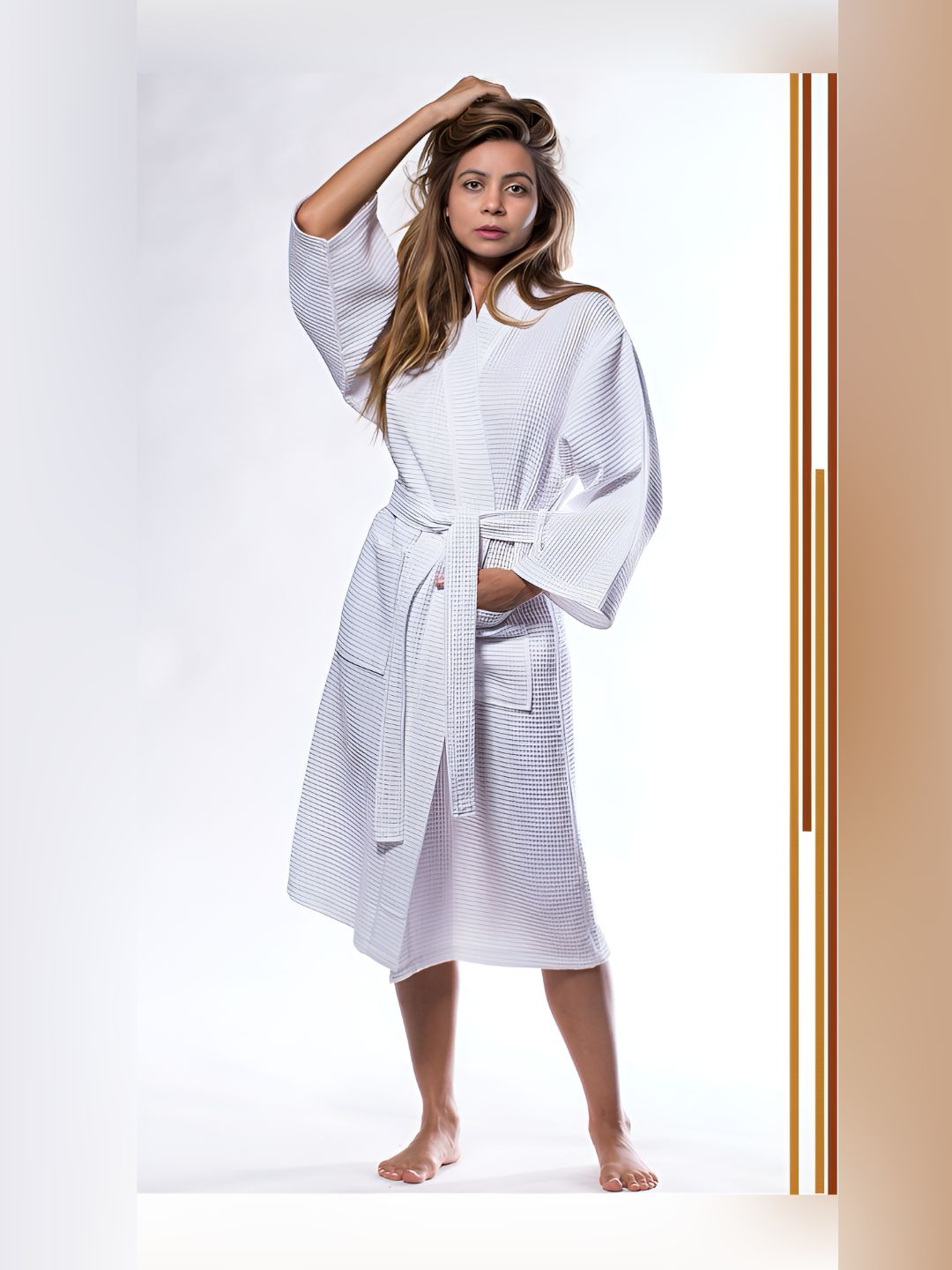 Sanjeev Textiles White Waffle Design Bath Robe-image-6