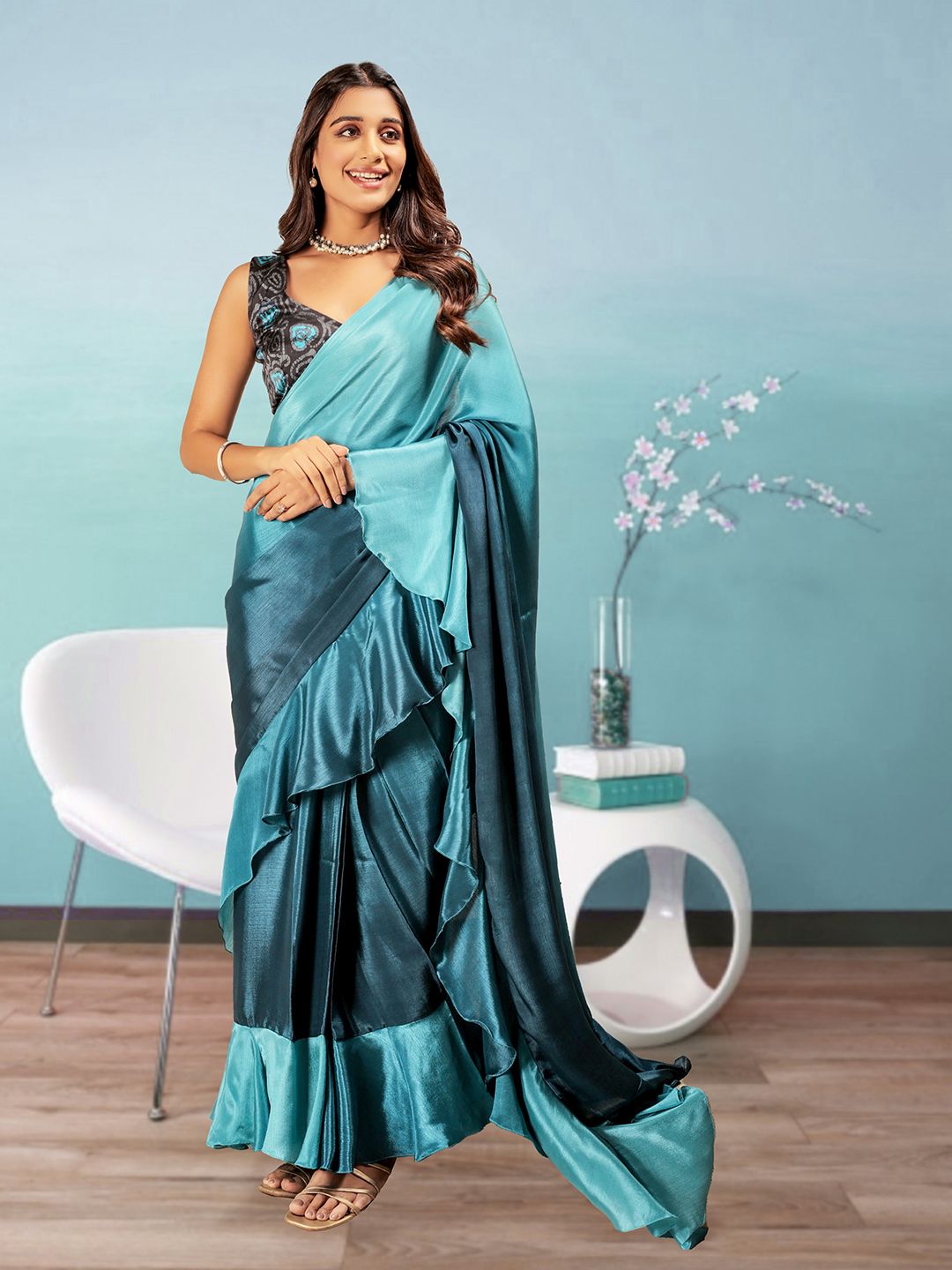 RACHNA Prestitched Frill Work Ready To Wear Saree-picture-6