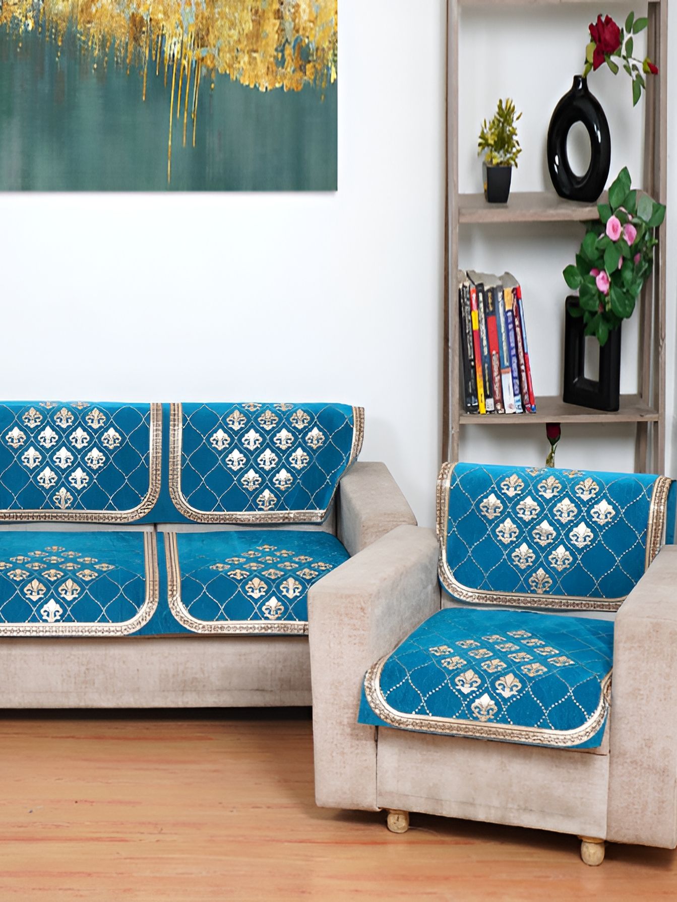 MORADO Turquoise Blue & Beige 10 Pieces Sofa Cover-image-18