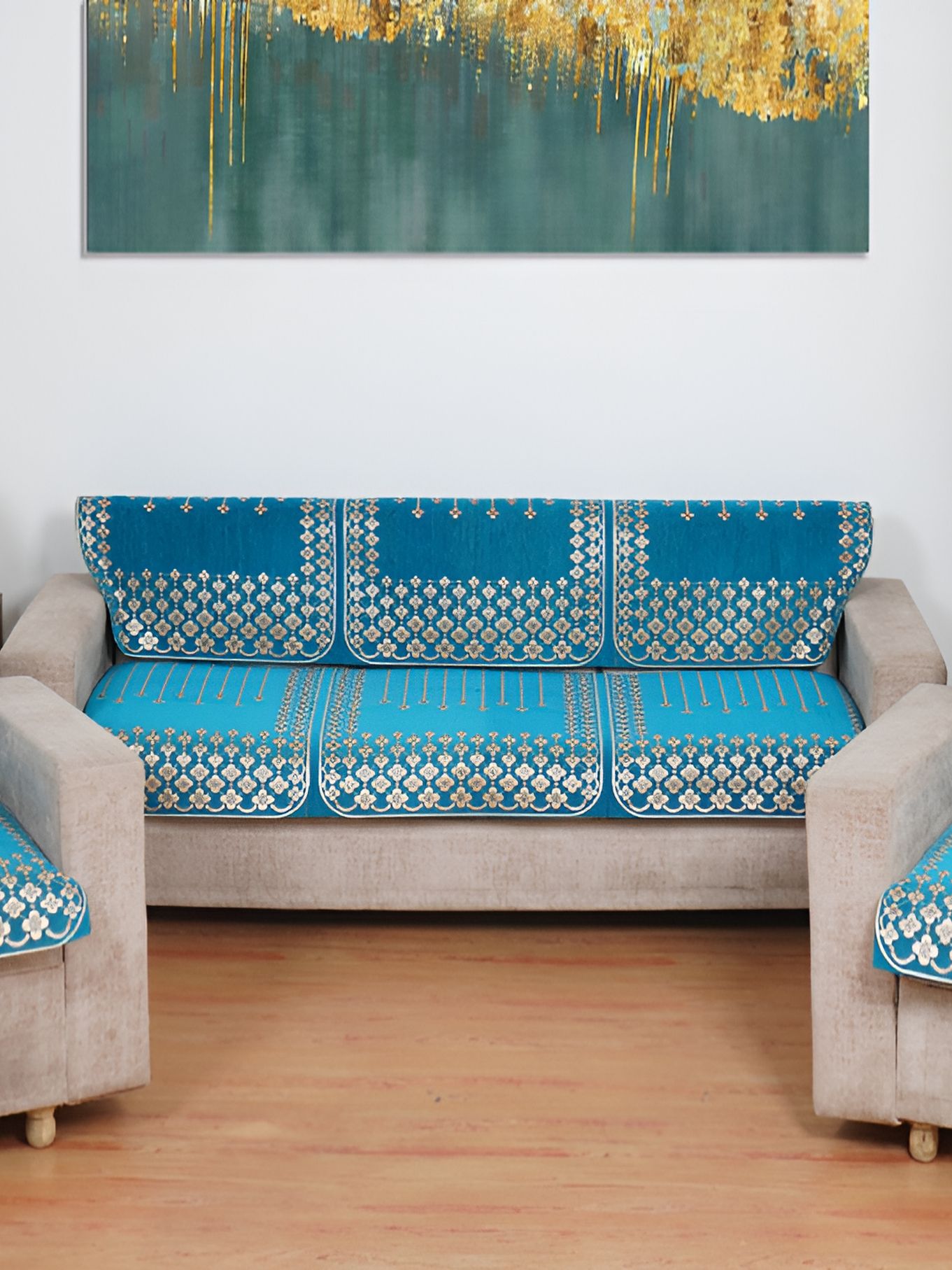 MORADO Blue 10 Piece Printed 5 Seater Sofa Cover-image-5
