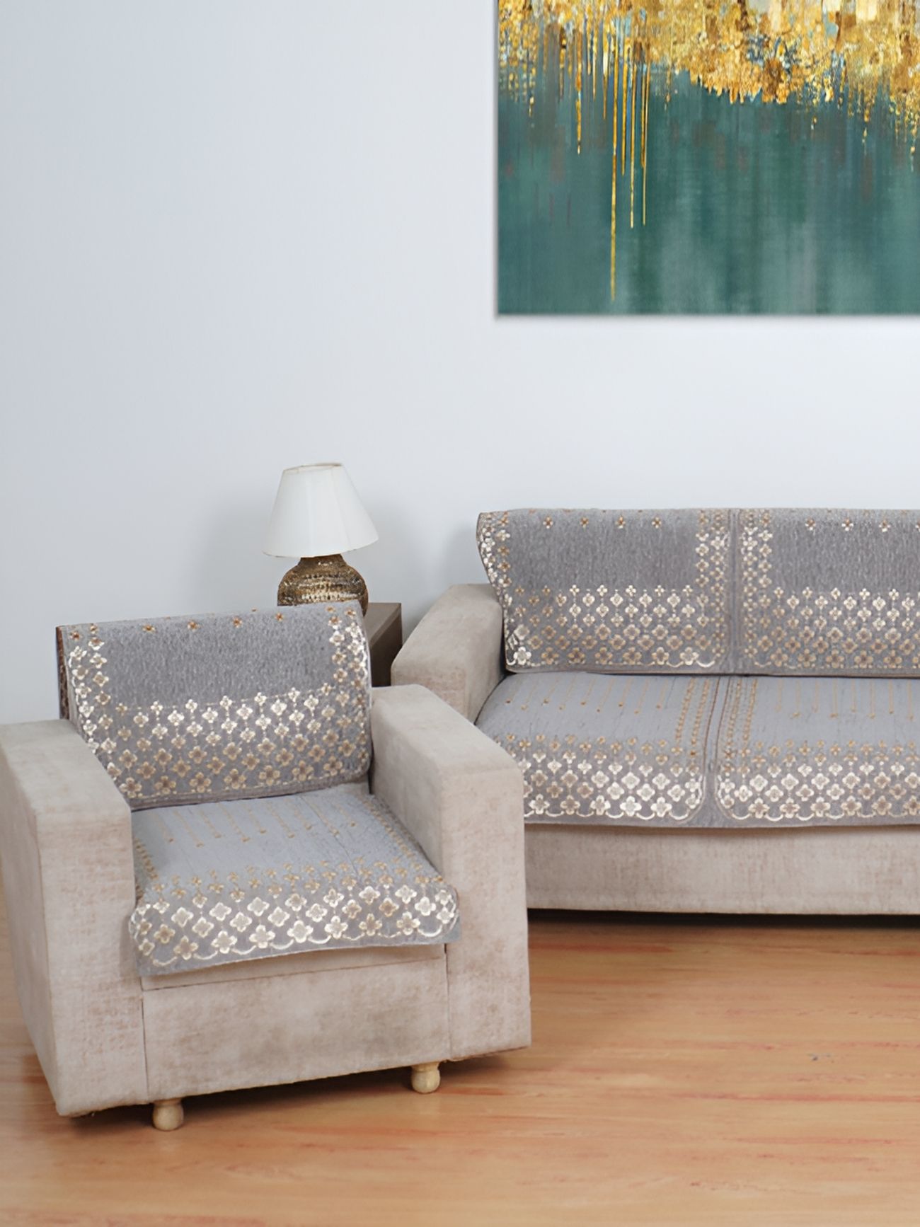 MORADO Grey & Brown 6 Pieces Self Design Sofa Covers-picture-13