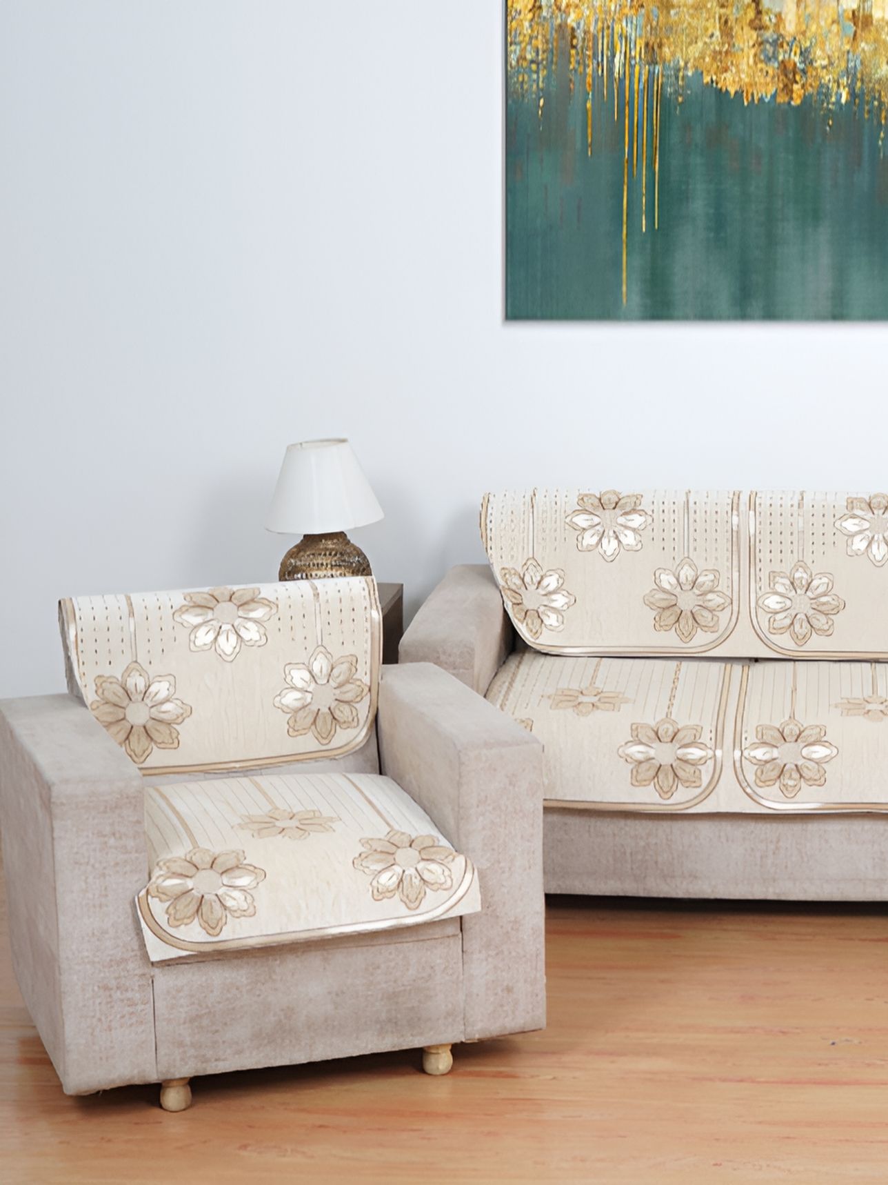 MORADO Off White 10 Pieces Printed 5 Seater Sofa Cover-picture-31