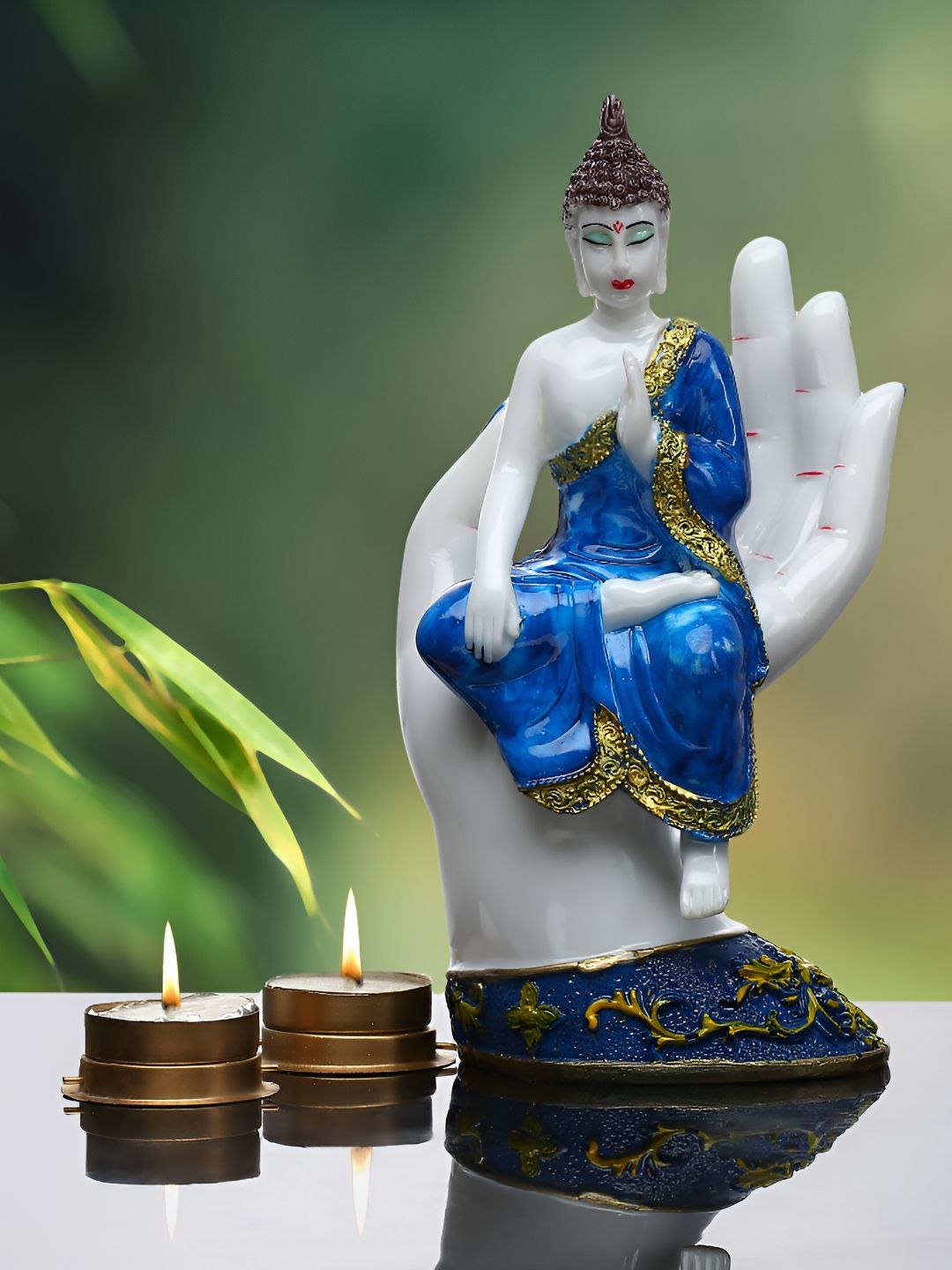 GW CREATIONS White & Blue Buddha Marble Idol Showpiece-picture-34