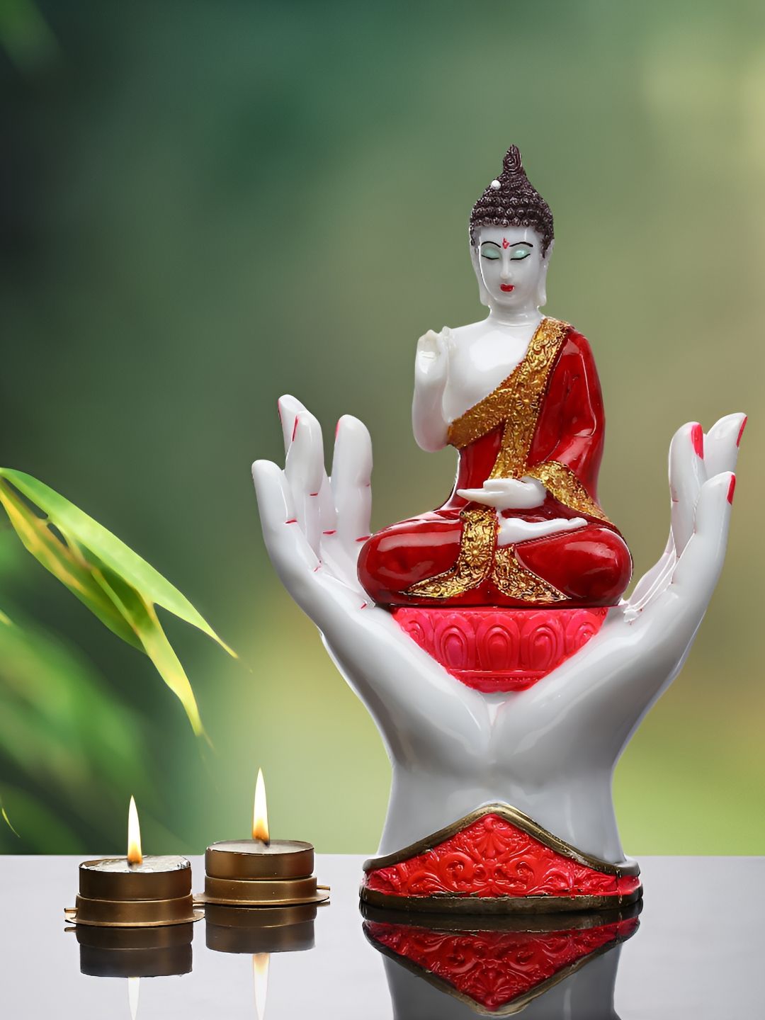 GW CREATIONS Red & White Buddha Idol Marble Showpiece-picture-38