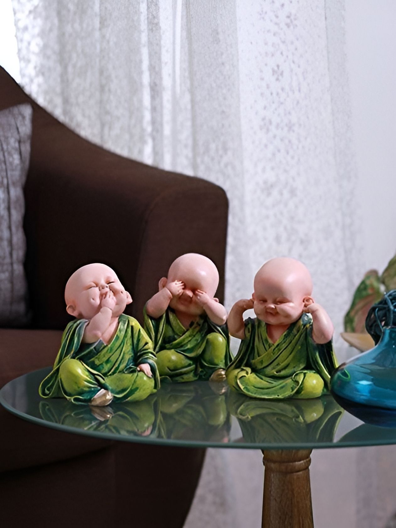 GW CREATIONS Green 3 Pieces Figurine Showpiece-image-22