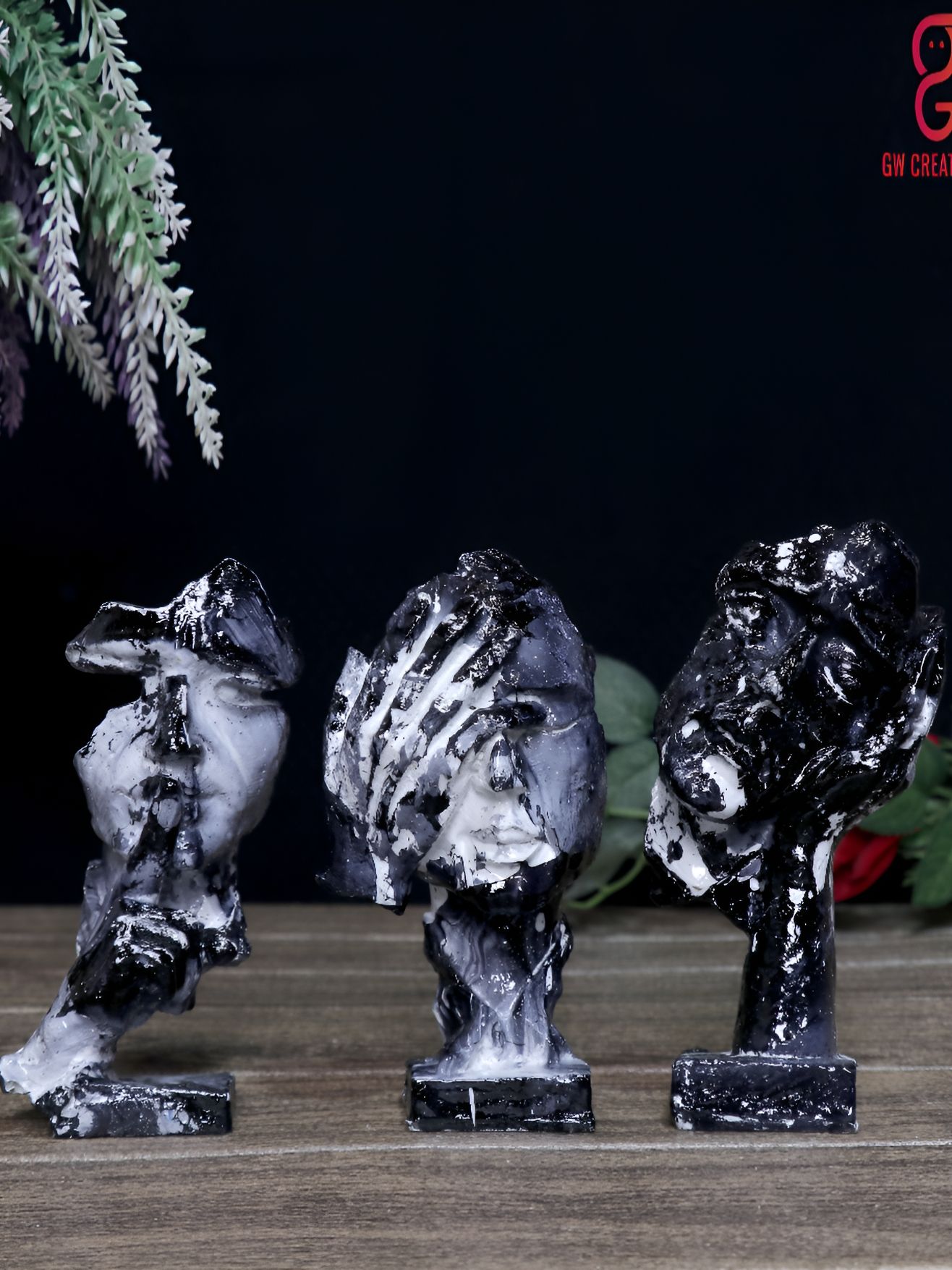 GW CREATIONS Black 3Pcs Figurine Small Showpieces-picture-10