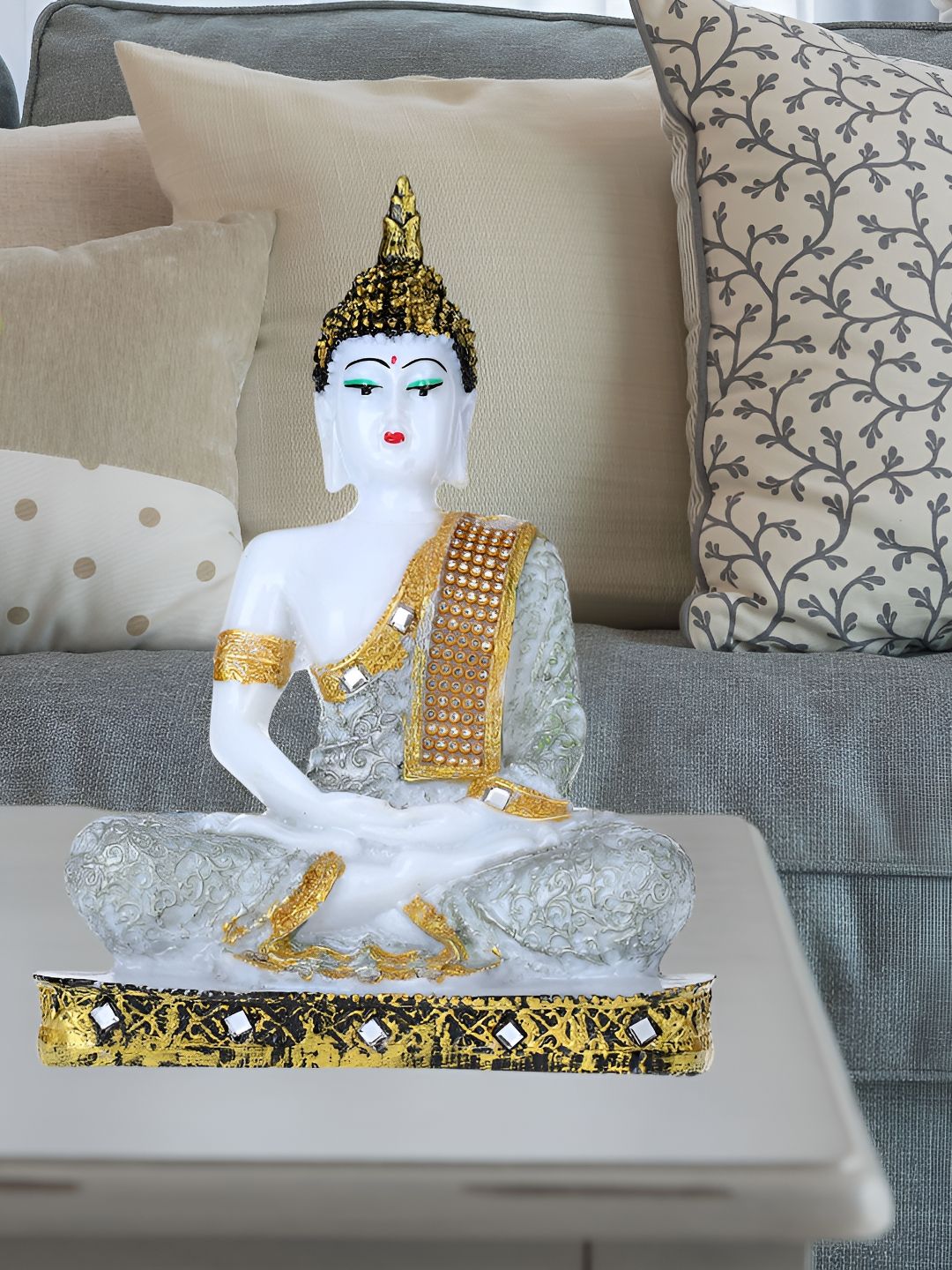 GW CREATIONS Silver Toned & White Marble Buddha Idol Showpiece-picture-32