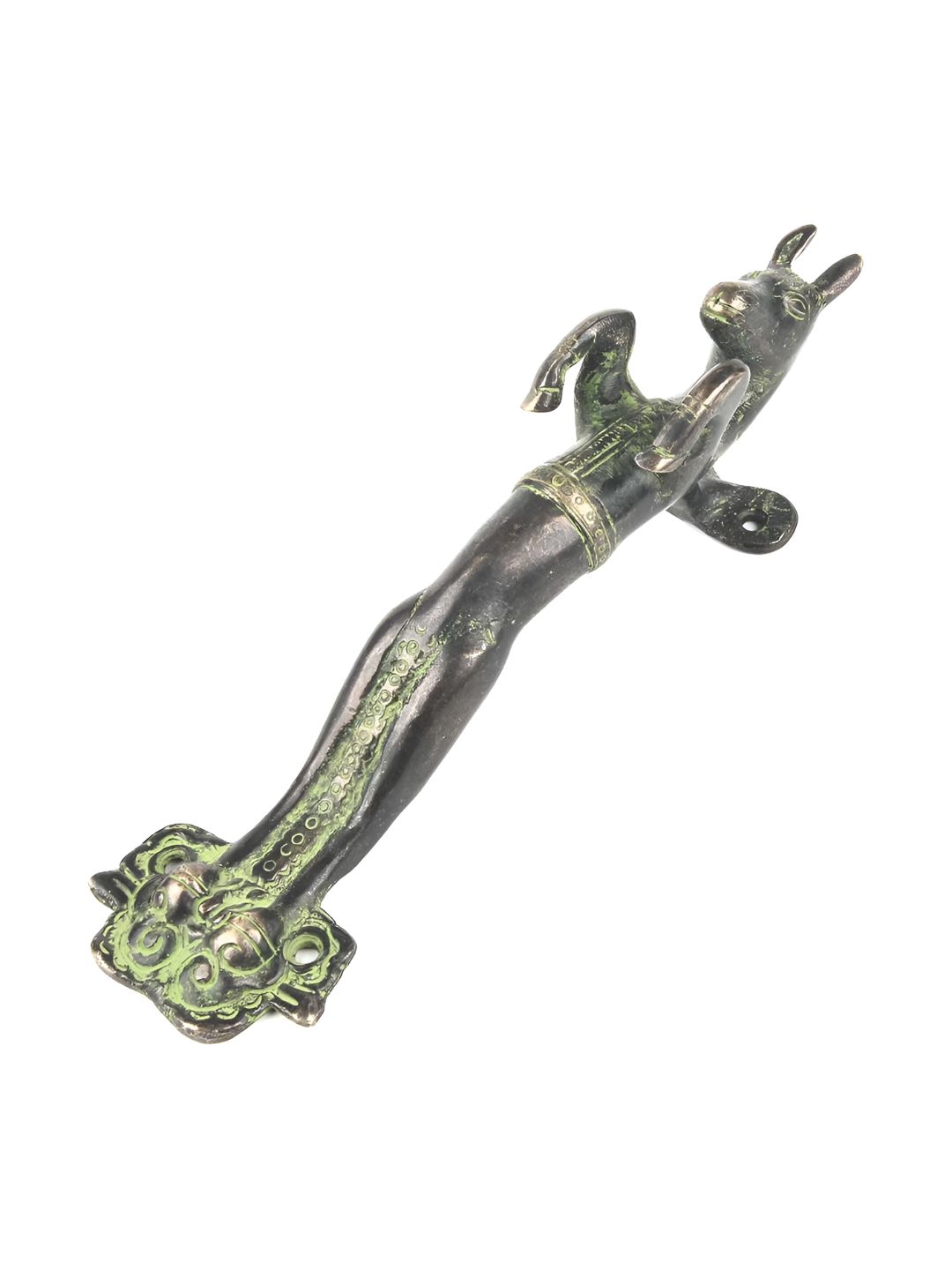 Indianshelf Gold Toned & Green Horse Textured Brass Door Handle-picture-21