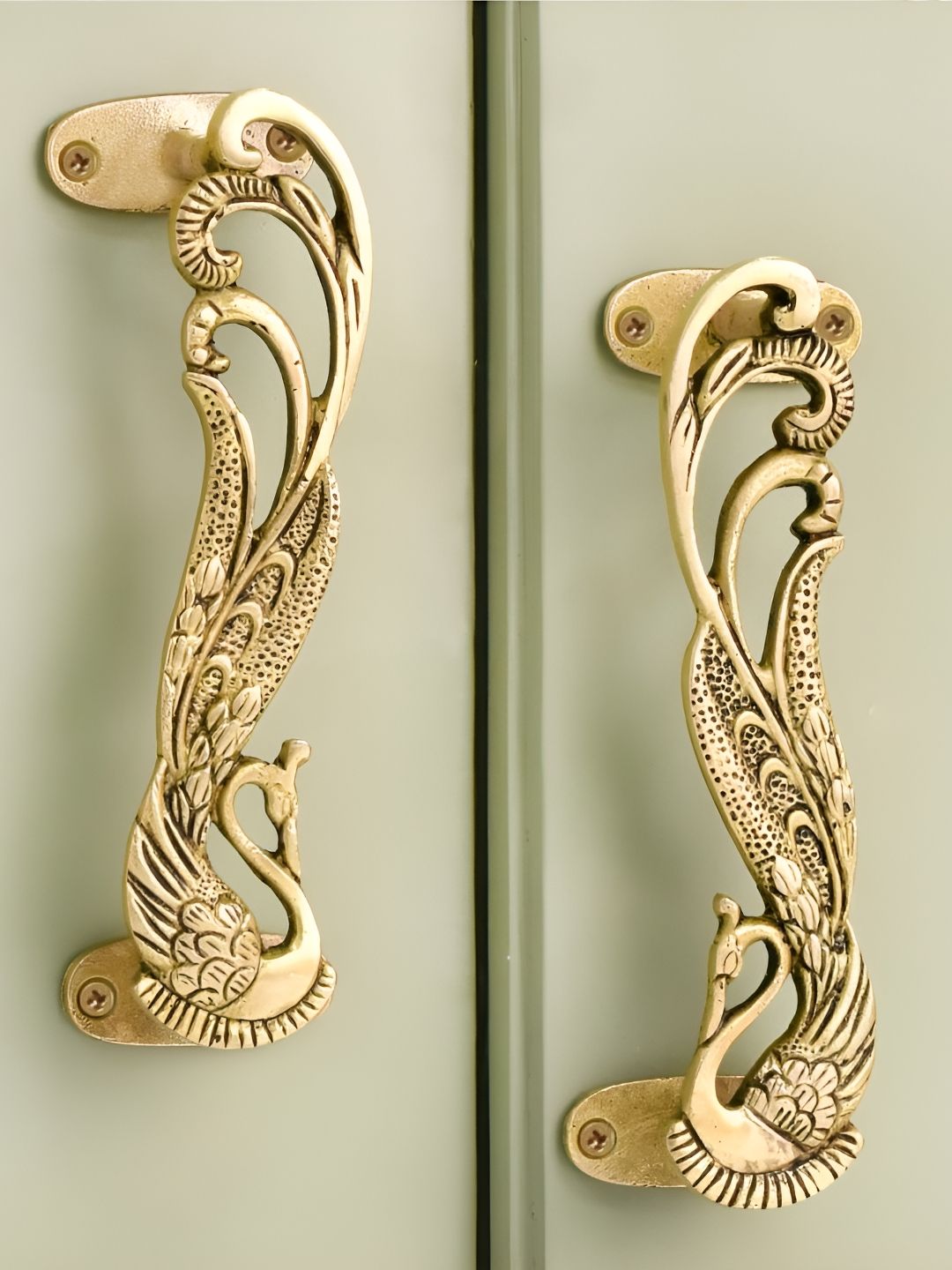 Indianshelf 2-Pcs Beige Peacock Shaped Door Handles-picture-20