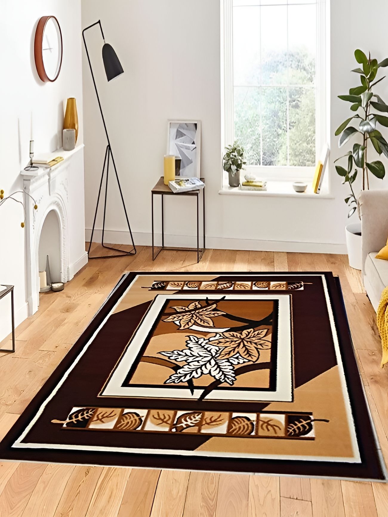 SANA CARPET Brown & Black Floral Printed Anti-Skid Silk Carpet-picture-16