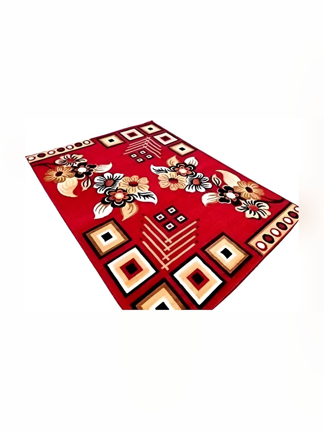 SANA CARPET Red & Cream Floral Printed Anti-Skid Silk Carpet-image-35