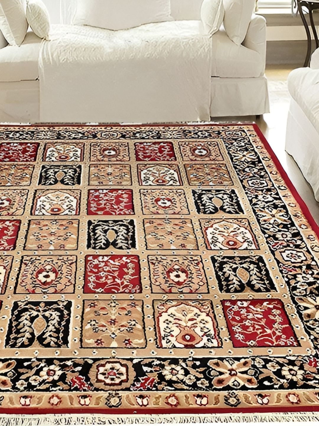 SANA CARPET Red & Beige Floral Printed Anti-Skid Carpet-image-45