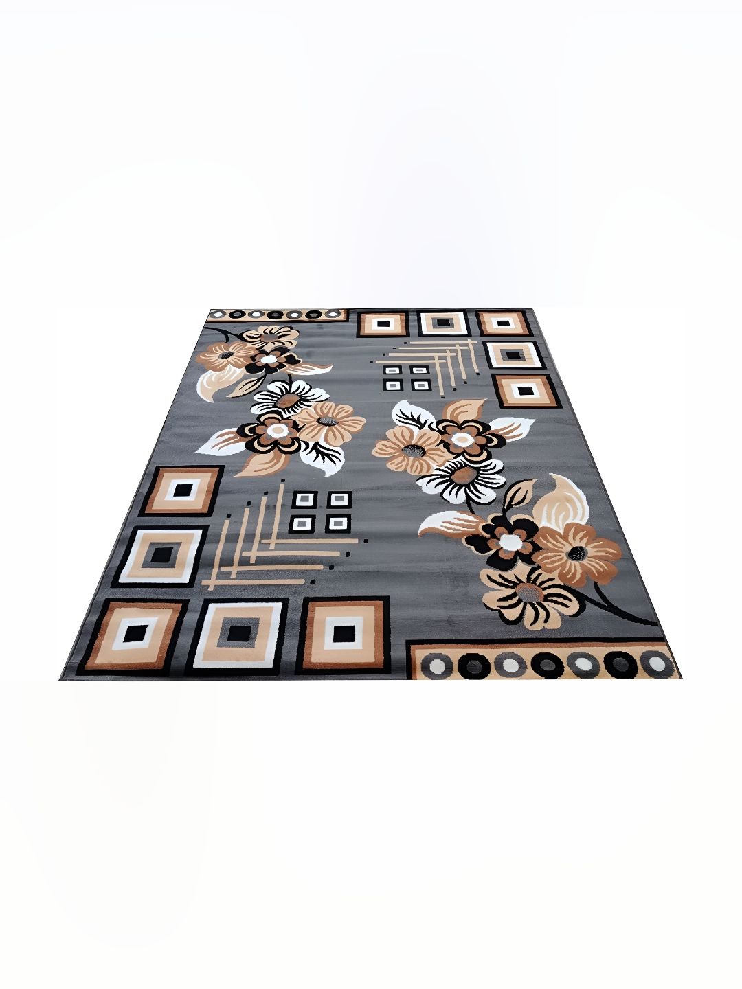 SANA CARPET Grey & Cream Floral Printed Anti-Skid Silk Carpet-image-41