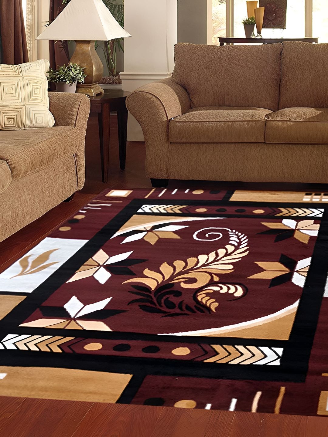 SANA CARPET Brown & White Floral Printed Anti-Skid Silk Carpet-picture-18