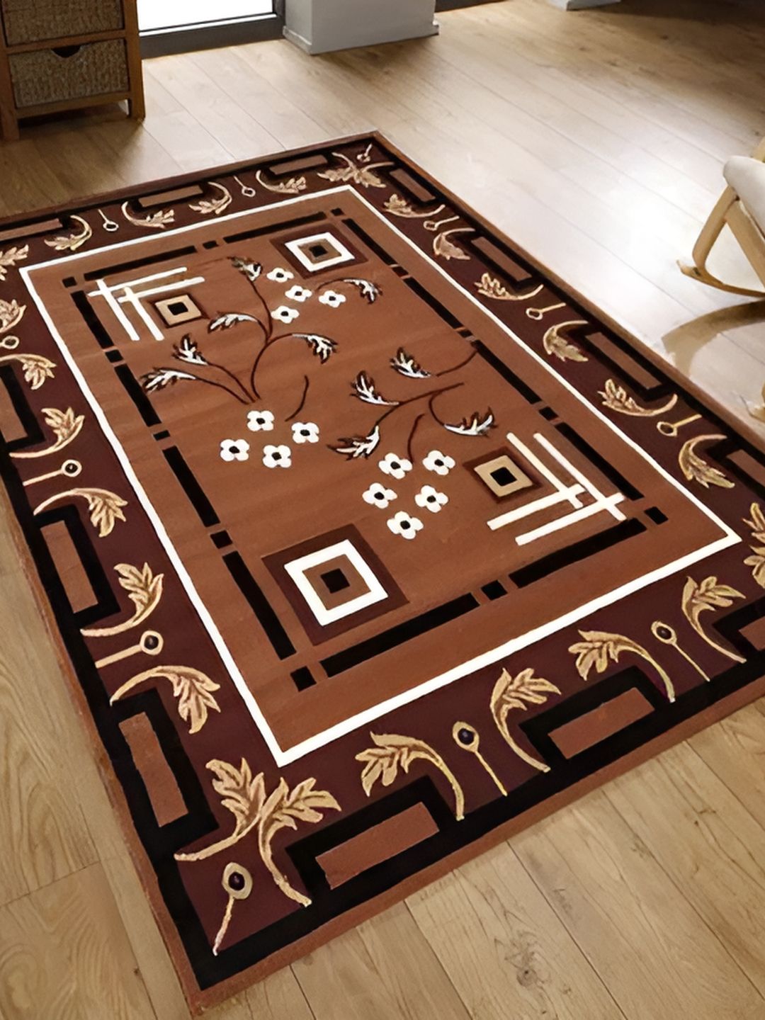 SANA CARPET Brown Printed Rectangle Anti-Skid Carpet-image-45