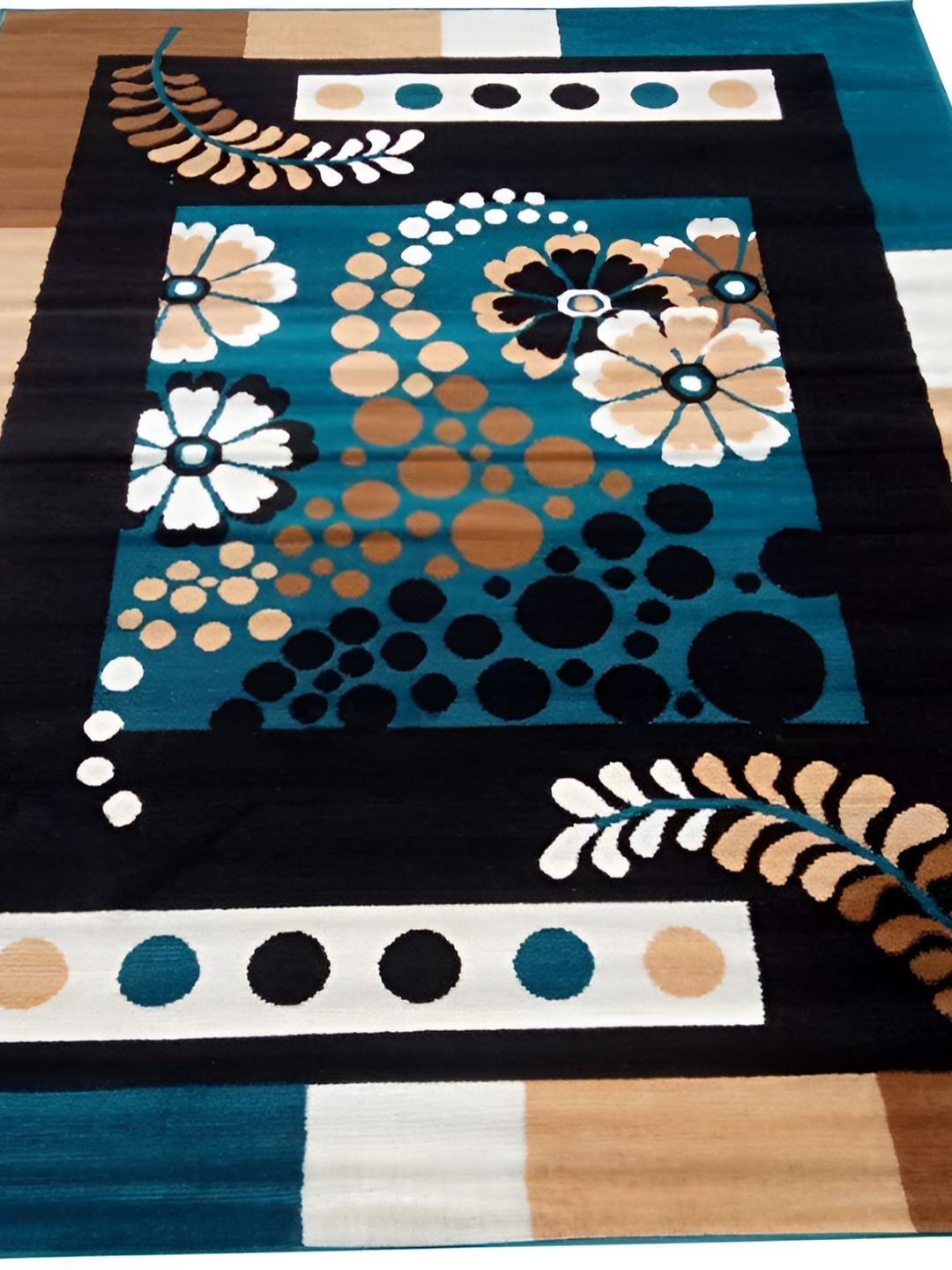 SANA CARPET Black & Blue Geometric Printed Anti-Skid Silk Carpet-image-37