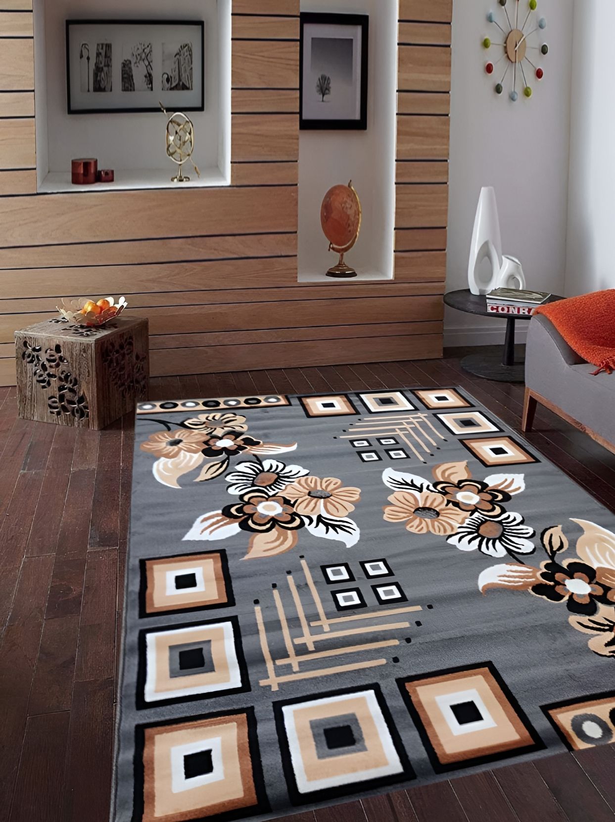 SANA CARPET Grey Floral Anti-Skid Carpet-picture-58