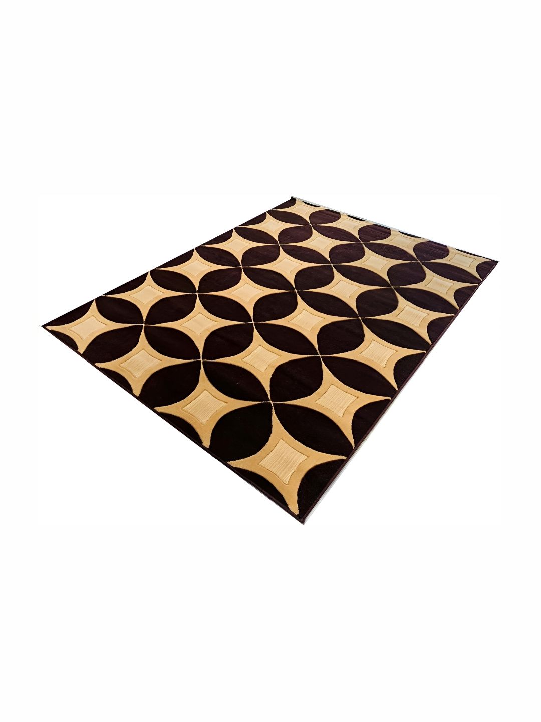 SANA CARPET Brown & Cream Geometric Printed Anti-Skid Woolen Carpet-image-14