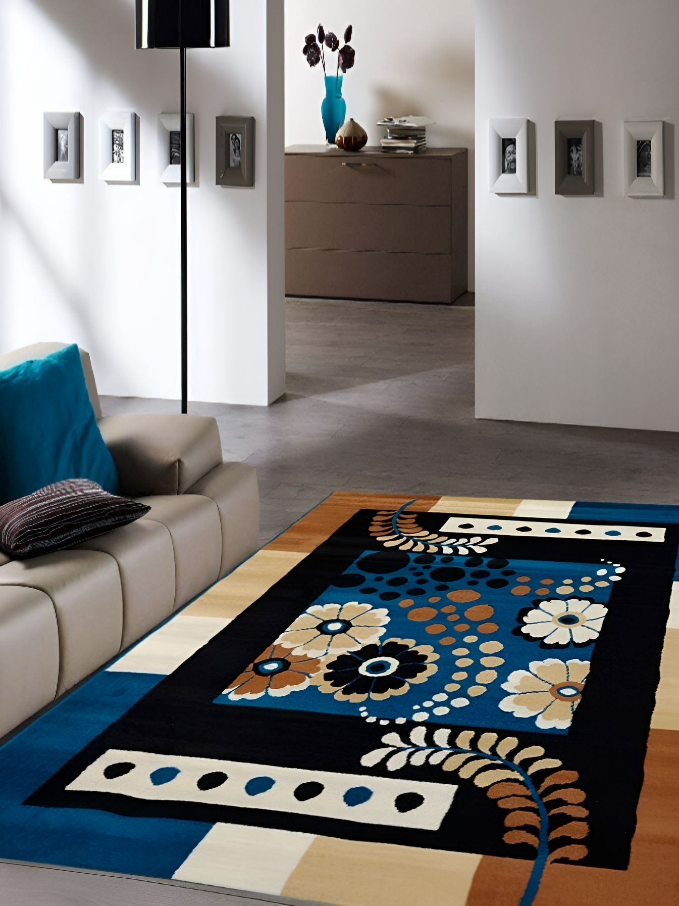 SANA CARPET Blue & Black Floral Anti-Skid Carpet-picture-9