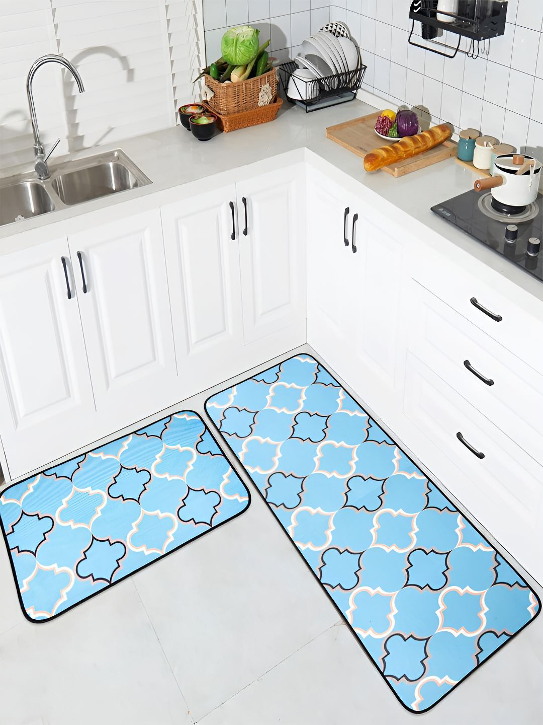 Kuber Industries Blue & White 2 Pieces Ethnic Motifs Soft & Absorbent Non-Woven Floor Mat-picture-16
