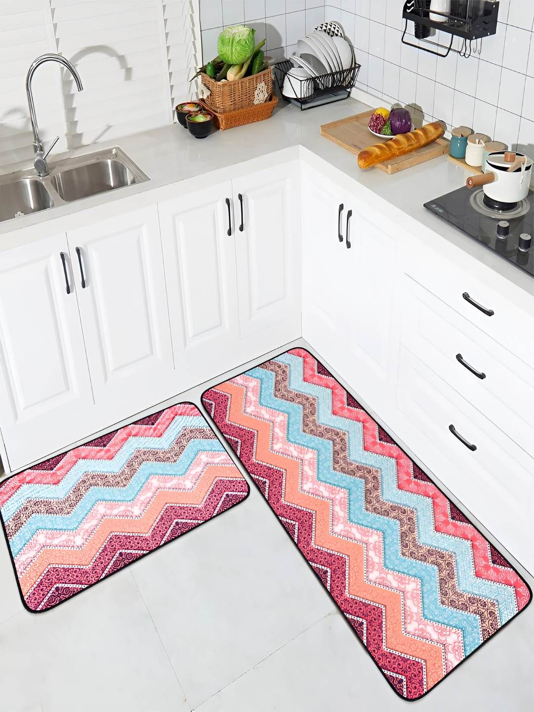 Kuber Industries Blue & Orange 2 Pieces Soft & Absorbent Non-Woven Floor Mat-picture-50