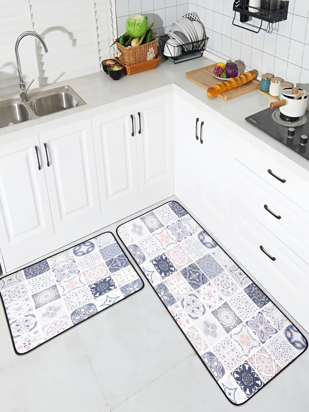 Kuber Industries Blue & White 2 Pieces Soft & Absorbent Non-Woven Floor Mat-picture-18