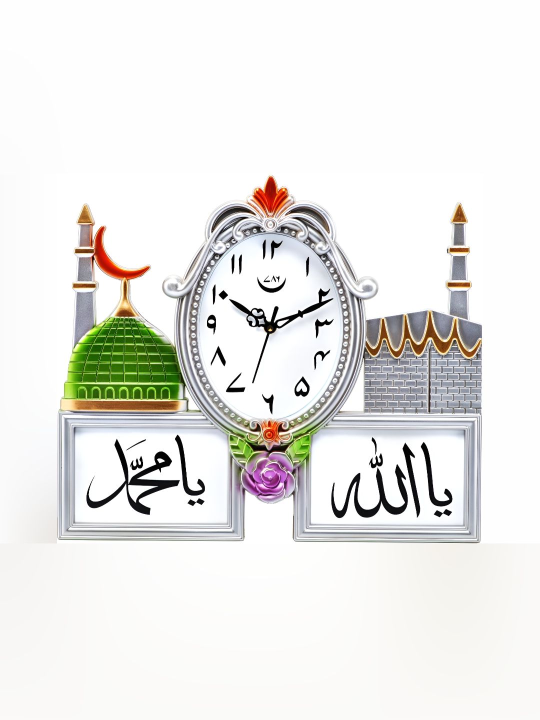 Attractionz Silver-Toned & Green Oval Textured Analogue Contemporary Wall Clock-picture-14