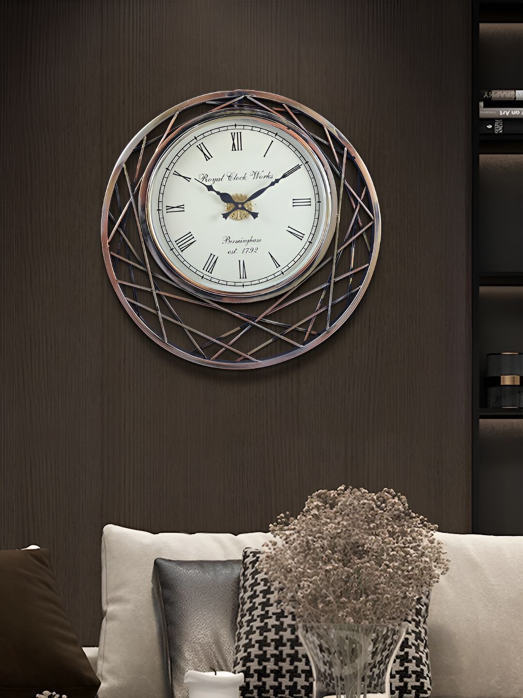 Aura Copper-Toned & White Textured Round Contemporary Wall Clock-image-39