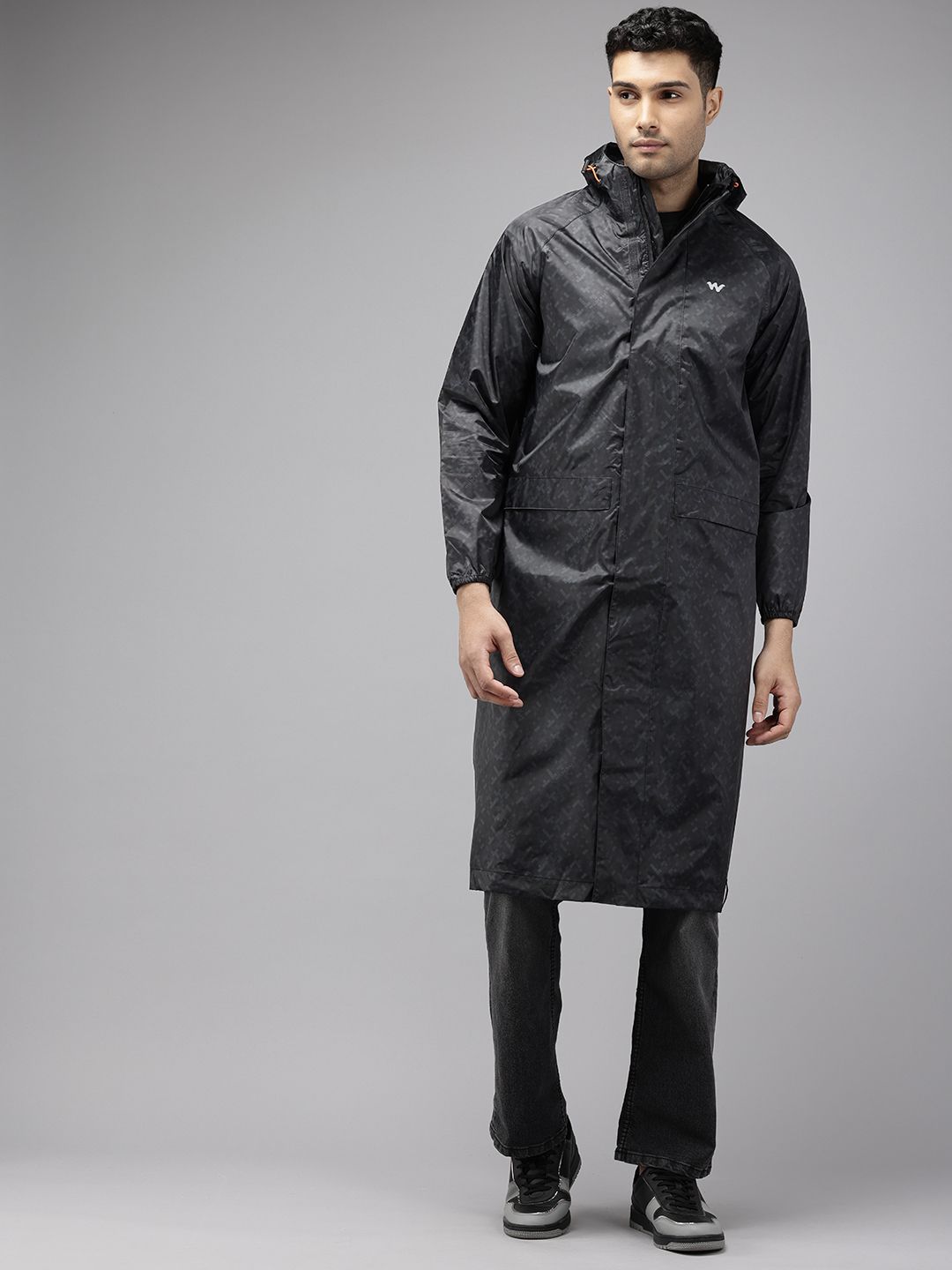 Wildcraft DOTED CAMO Printed Hooded Longline Rain Jacket-image-12