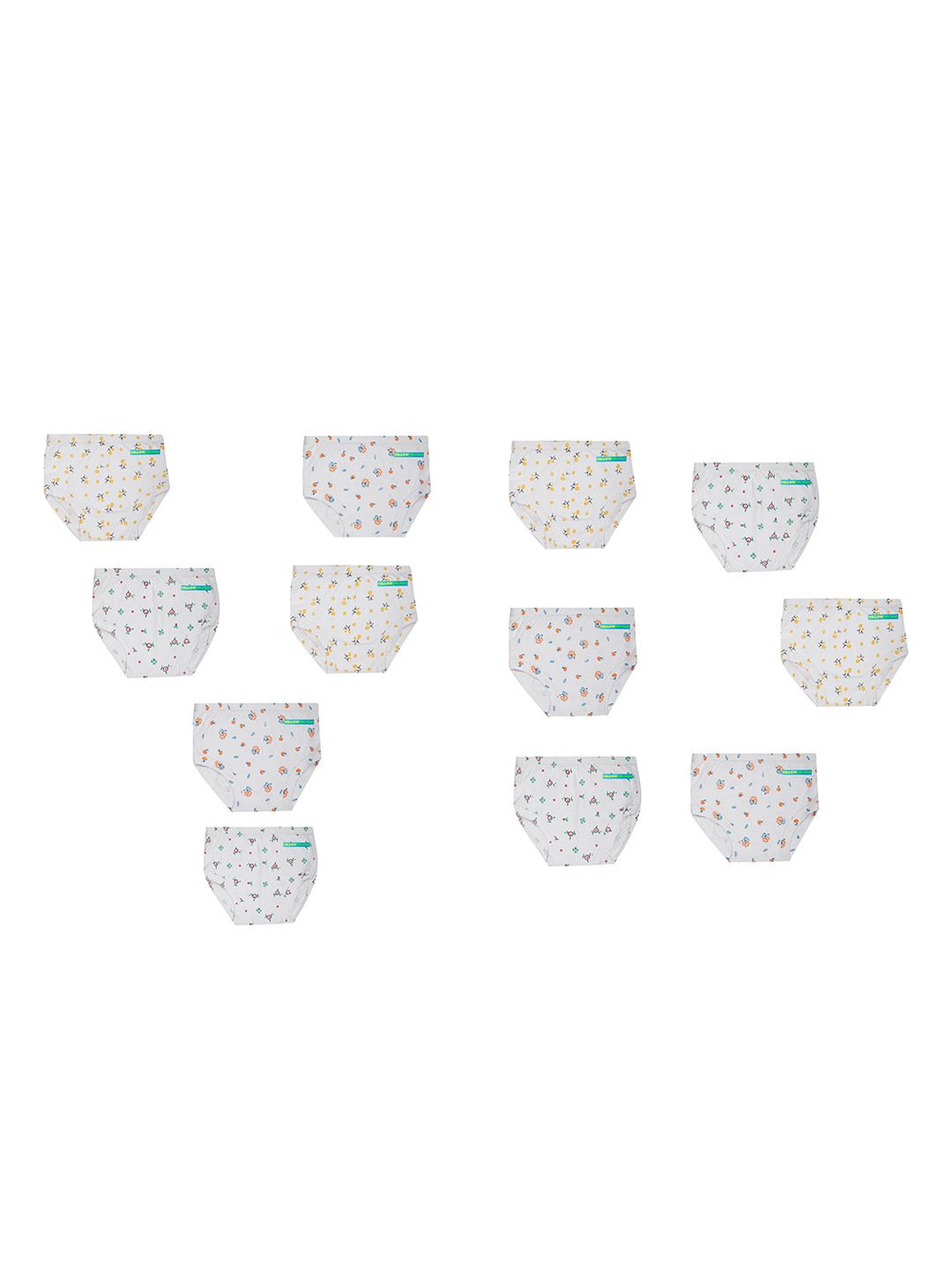 YELLOWDELIGHT Girls Pack Of 12 Printed Mid Rise Hipster Brief