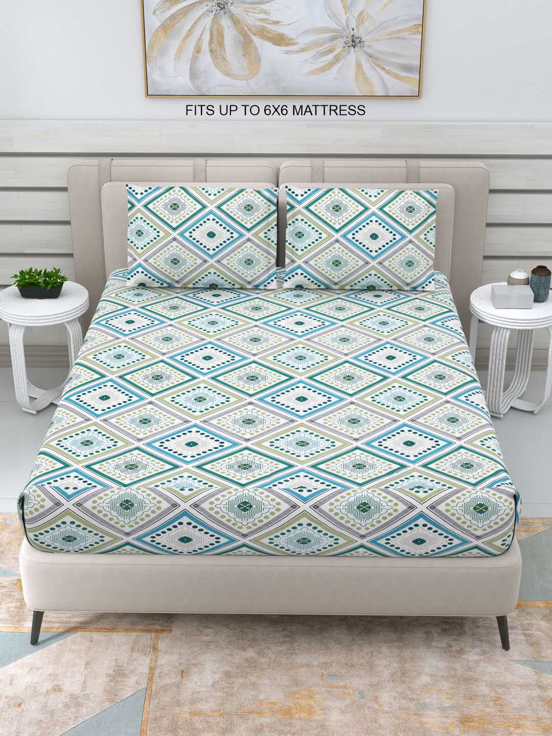 DREAM WEAVERZ Green & Beige Ethnic Motifs 220 TC Queen Bedsheet with 2 Pillow Covers-picture-39