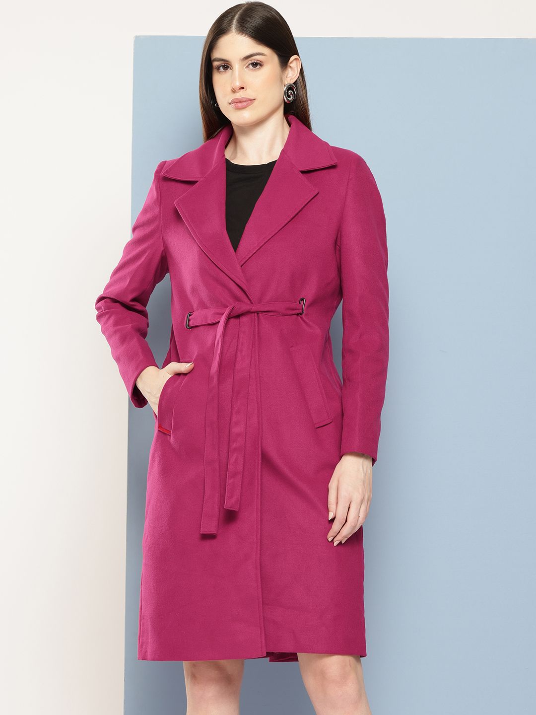 Chemistry Notched Lapel Collar Single-Breasted Longline Overcoat