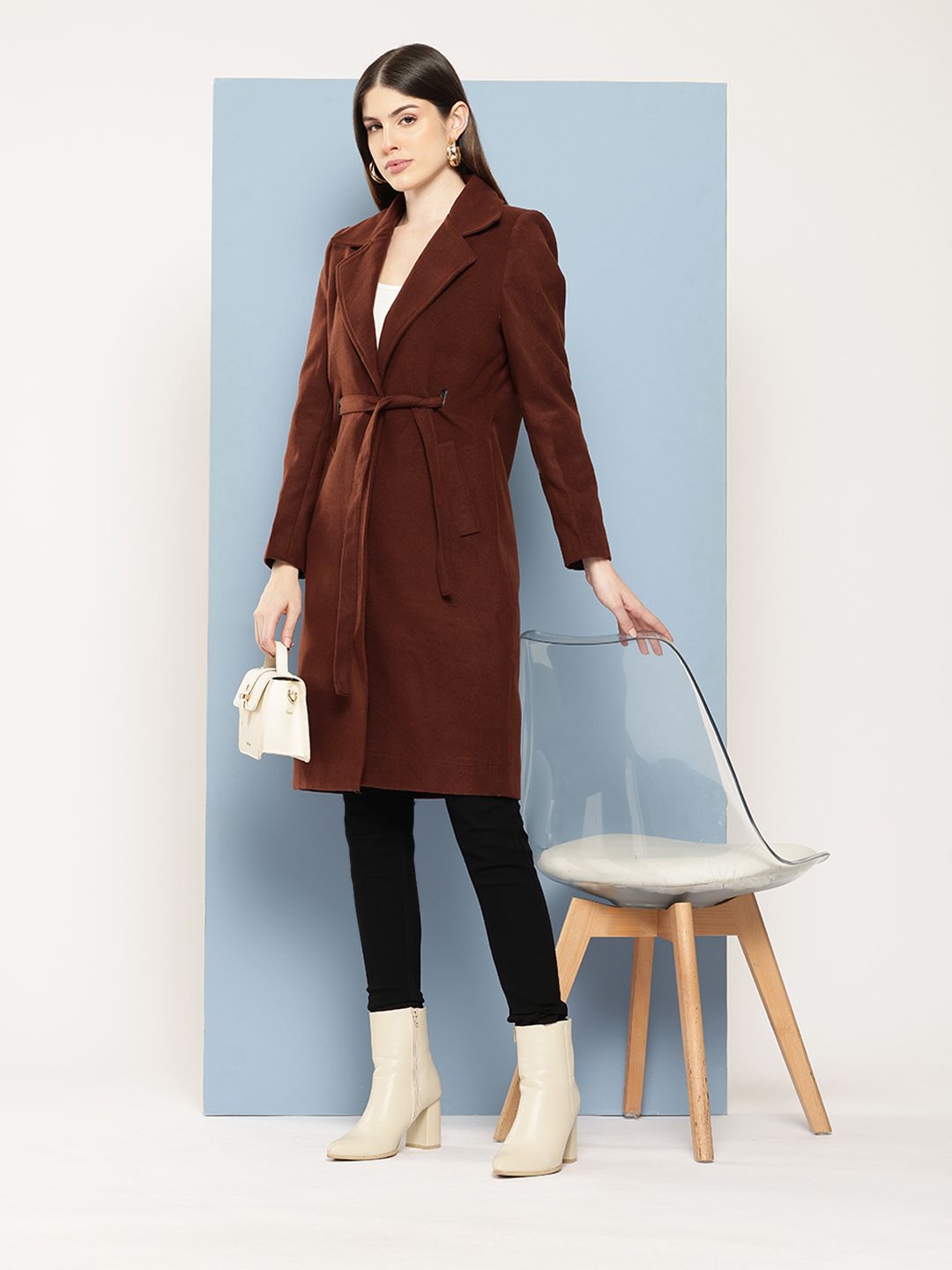 Chemistry Notched Lapel Collar Single-Breasted Longline Overcoat