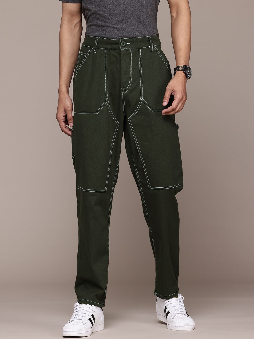 The Roadster Lifestyle Co. Men Mid-Rise Relaxed Fit Pure Cotton Trousers-picture-12